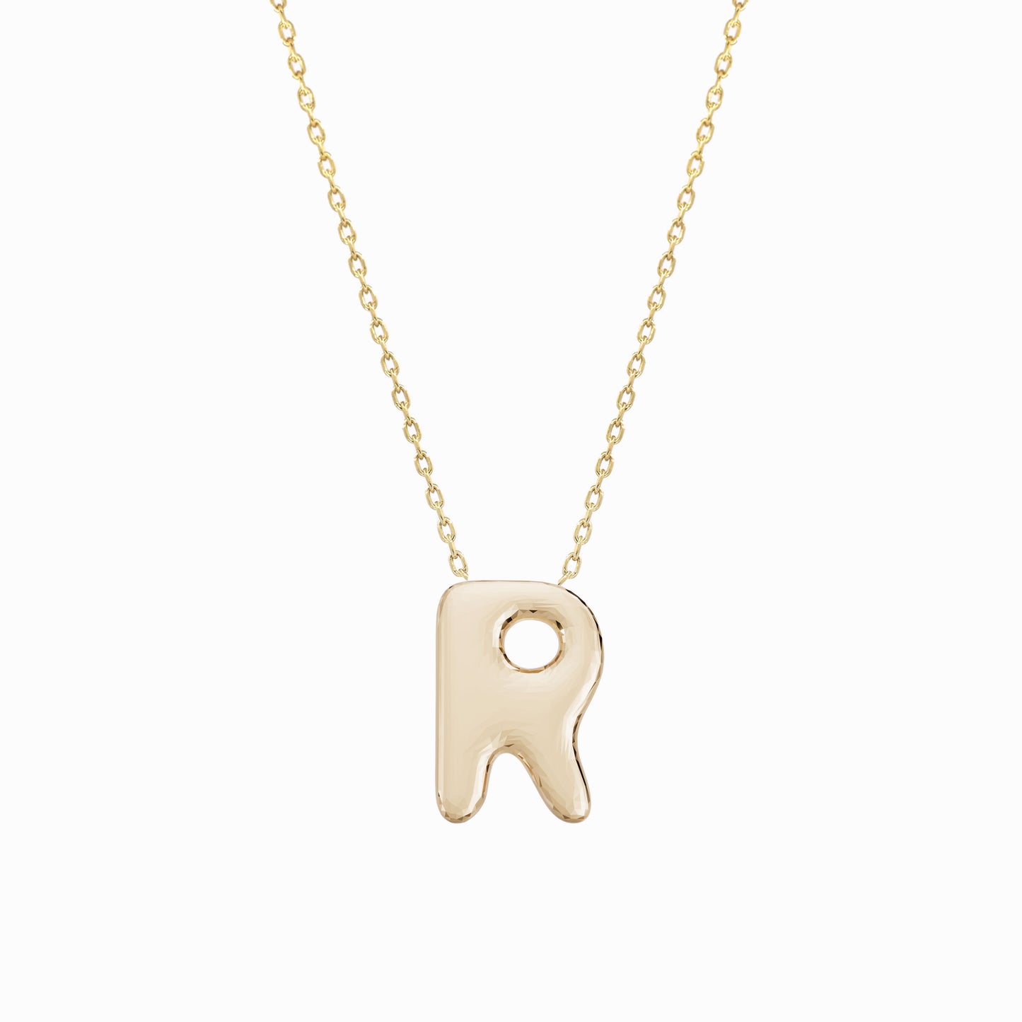 Soft Puffy Initial Letter Necklace 14K Solid Gold