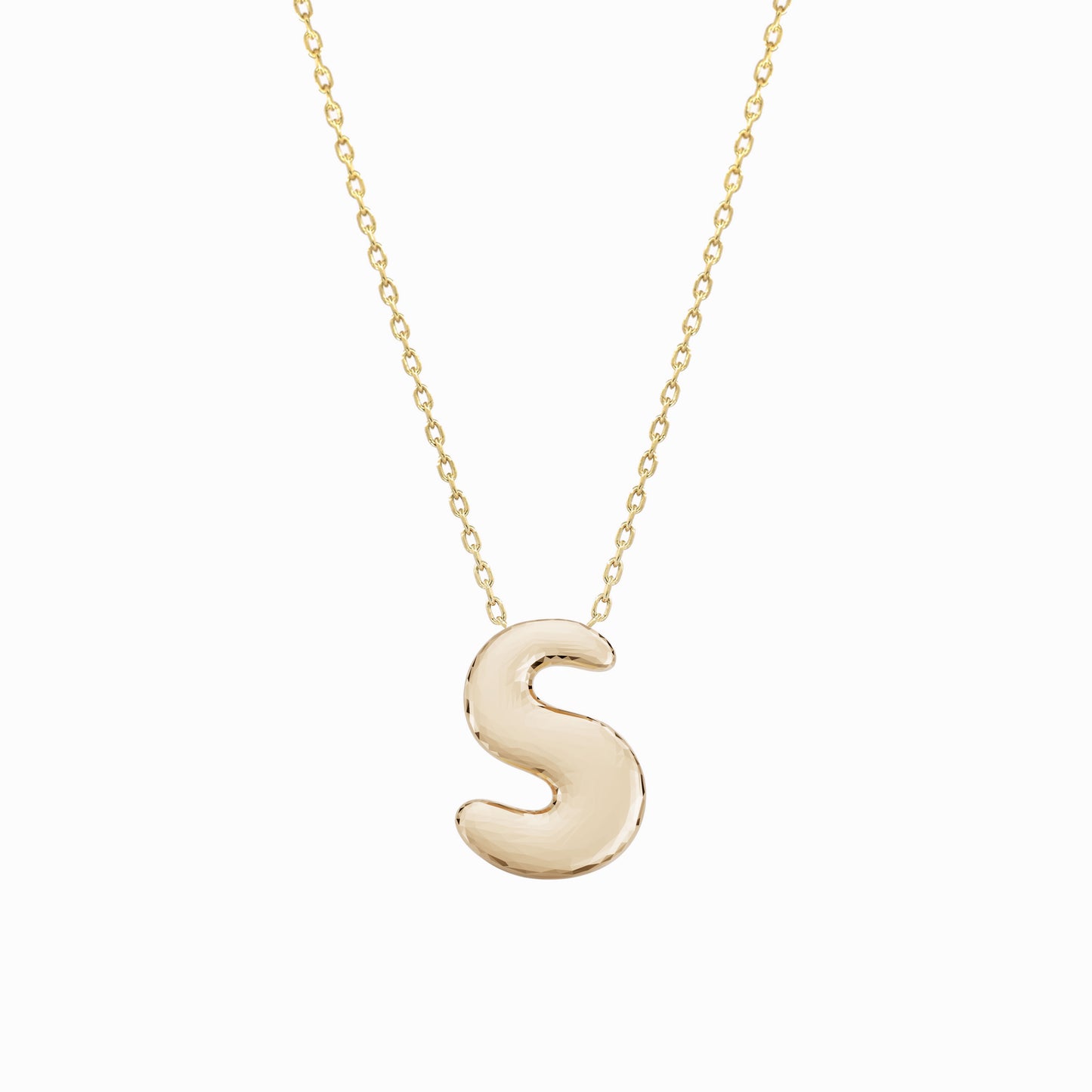 Soft Puffy Initial Letter Necklace 14K Solid Gold