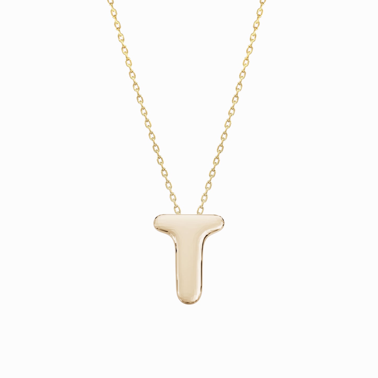 Soft Puffy Initial Letter Necklace 14K Solid Gold