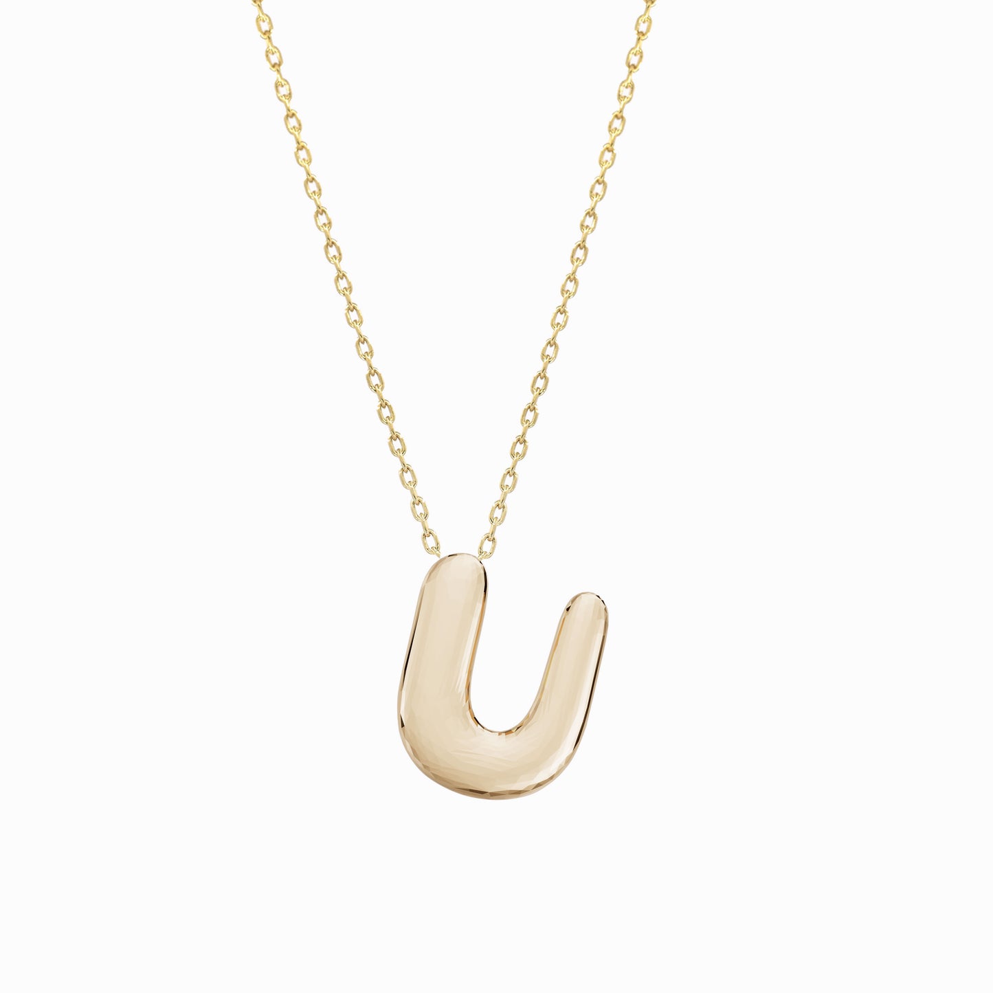 Soft Puffy Initial Letter Necklace 14K Solid Gold