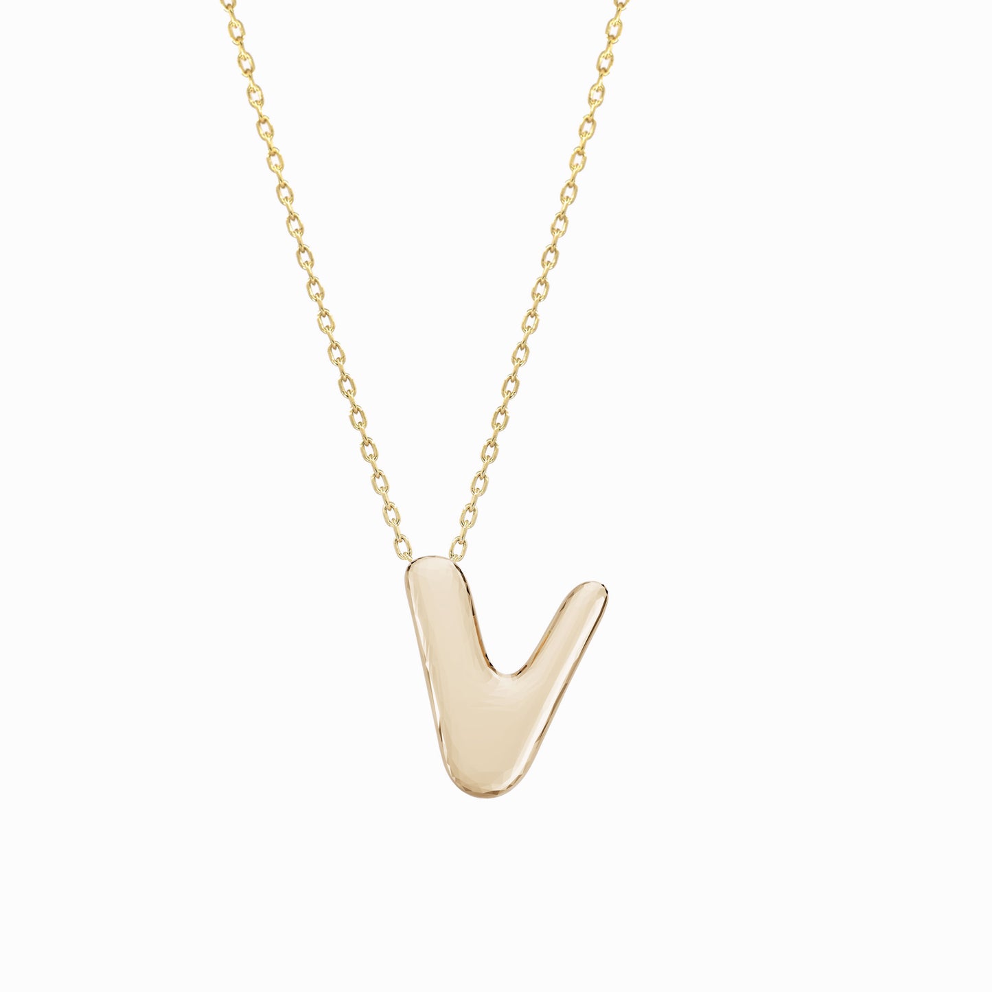 Soft Puffy Initial Letter Necklace 14K Solid Gold