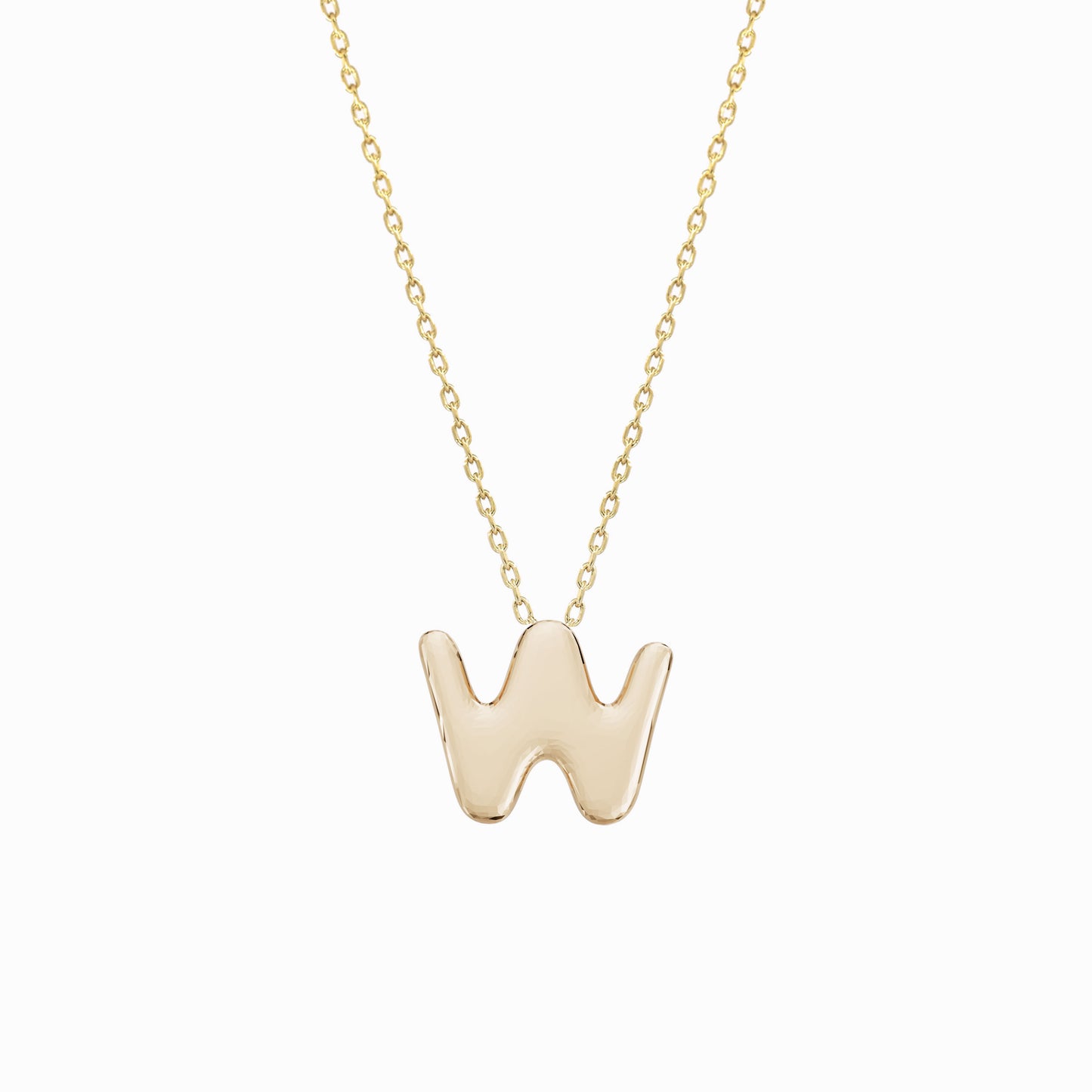 Soft Puffy Initial Letter Necklace 14K Solid Gold