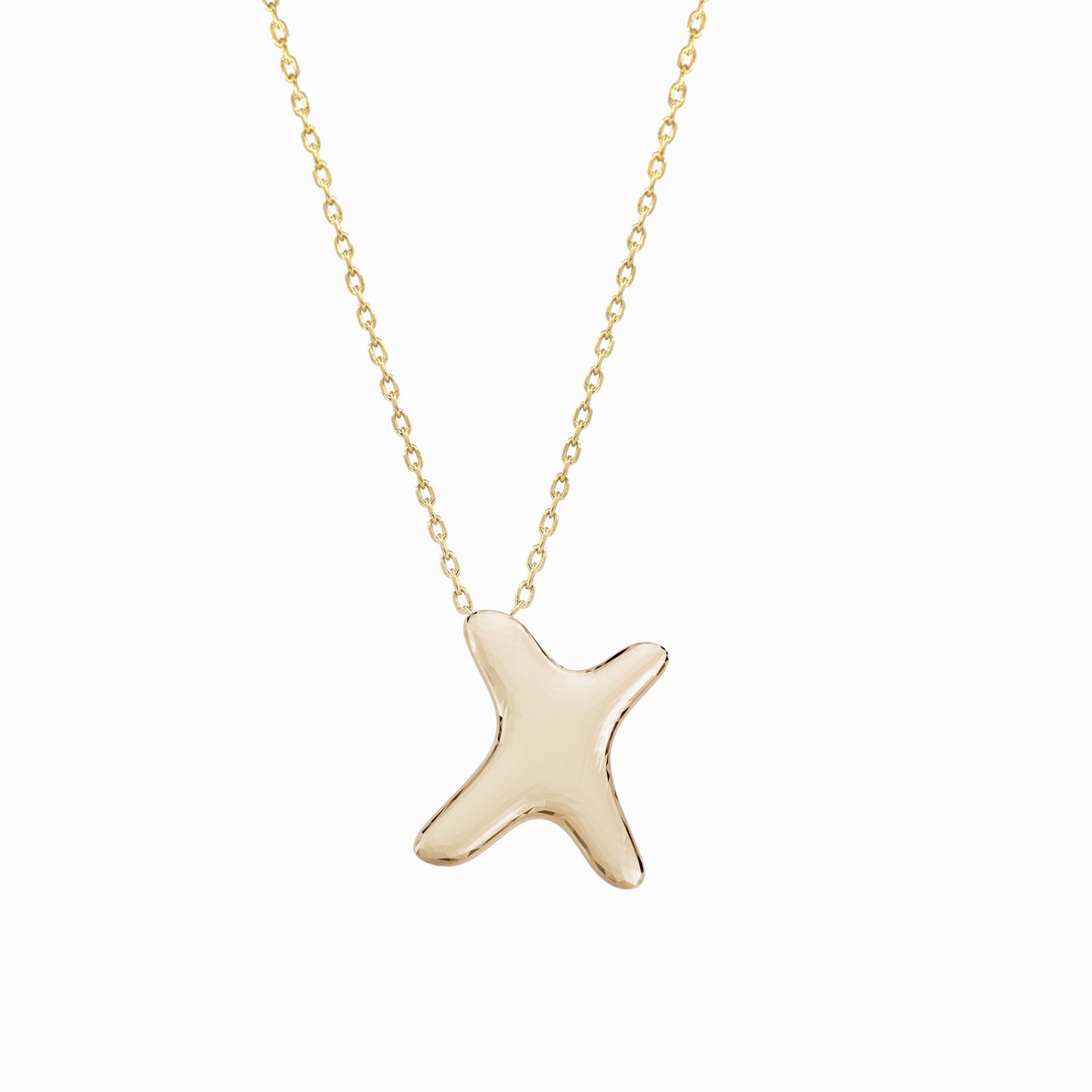 Soft Puffy Initial Letter Necklace 14K Solid Gold