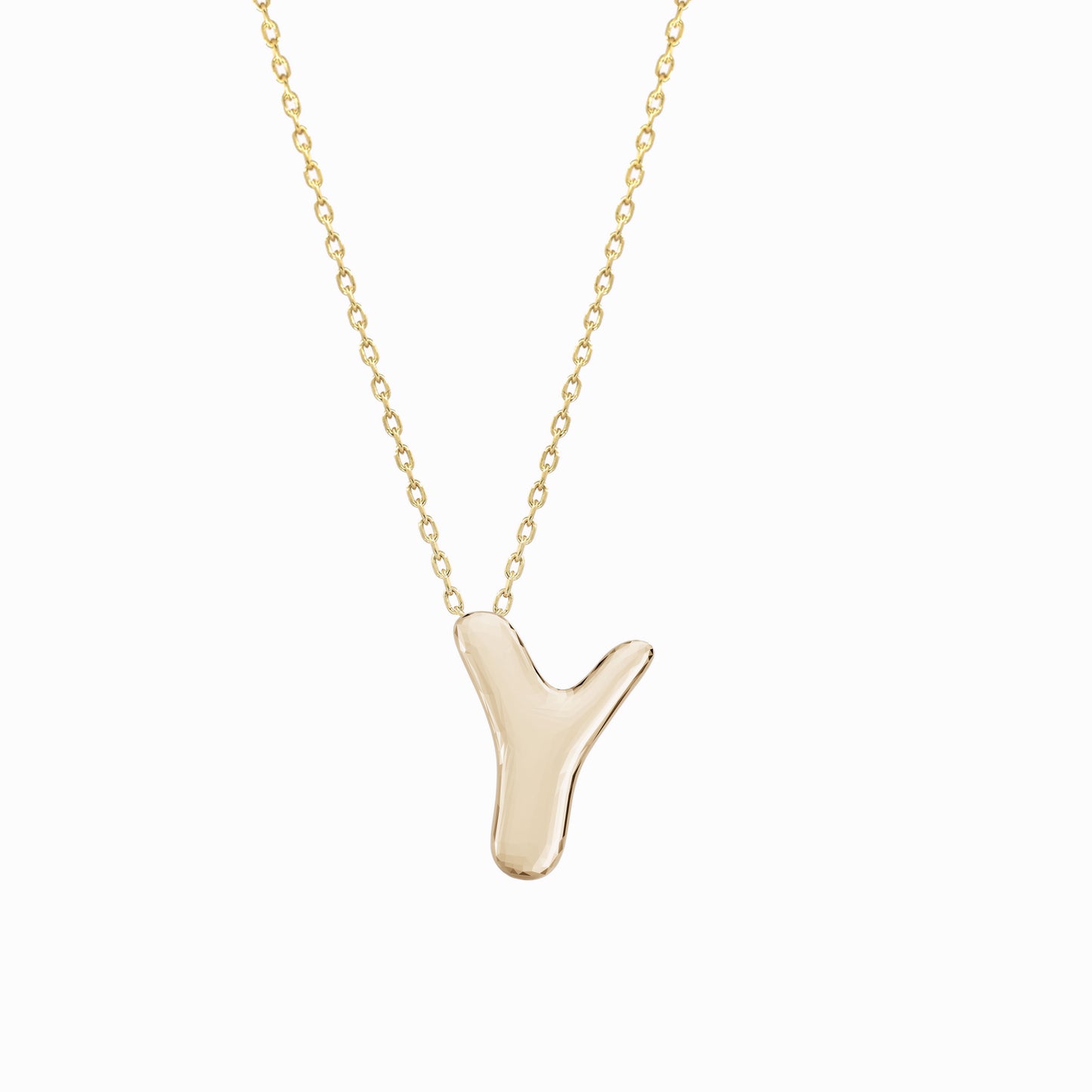 Soft Puffy Initial Letter Necklace 14K Solid Gold