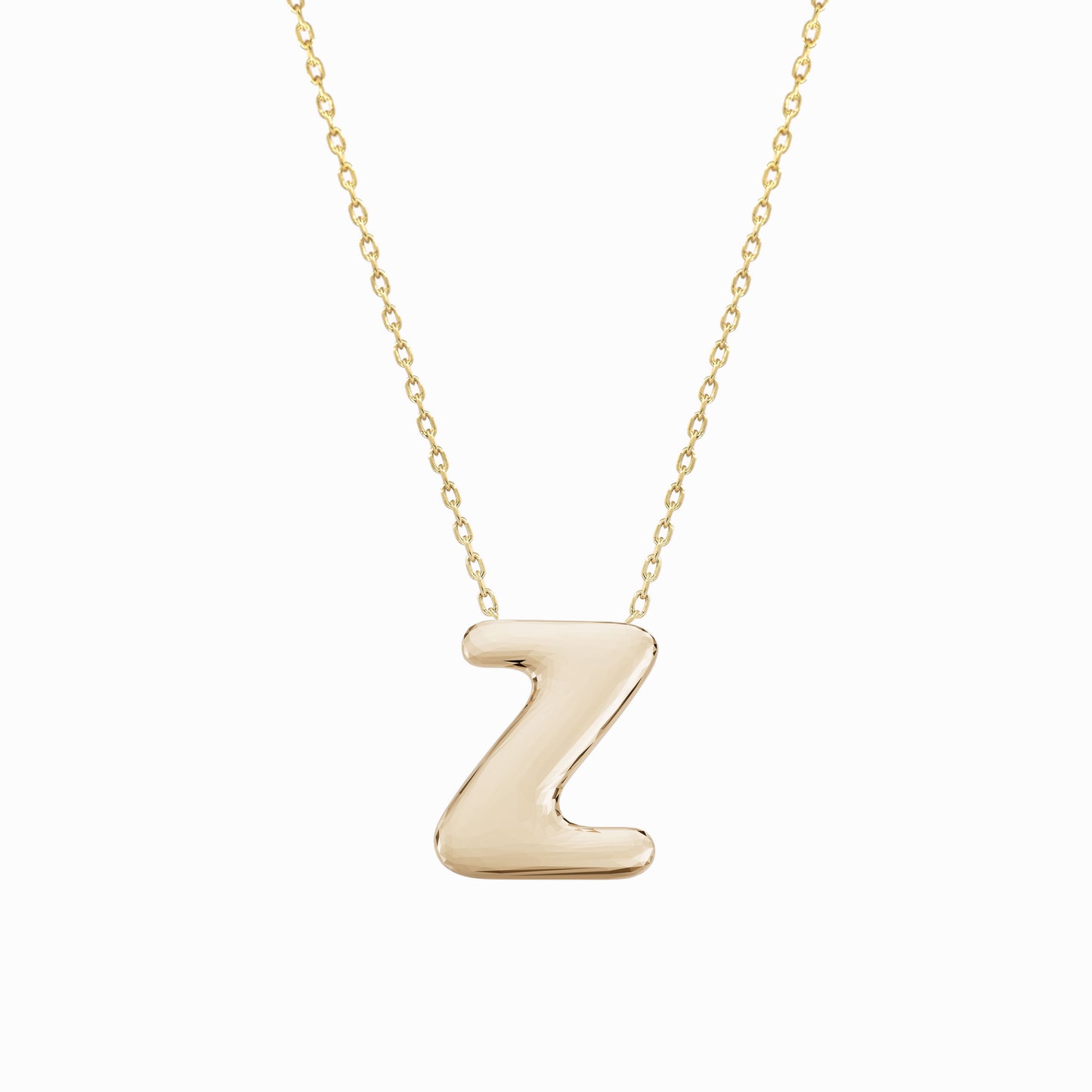 Soft Puffy Initial Letter Necklace 14K Solid Gold