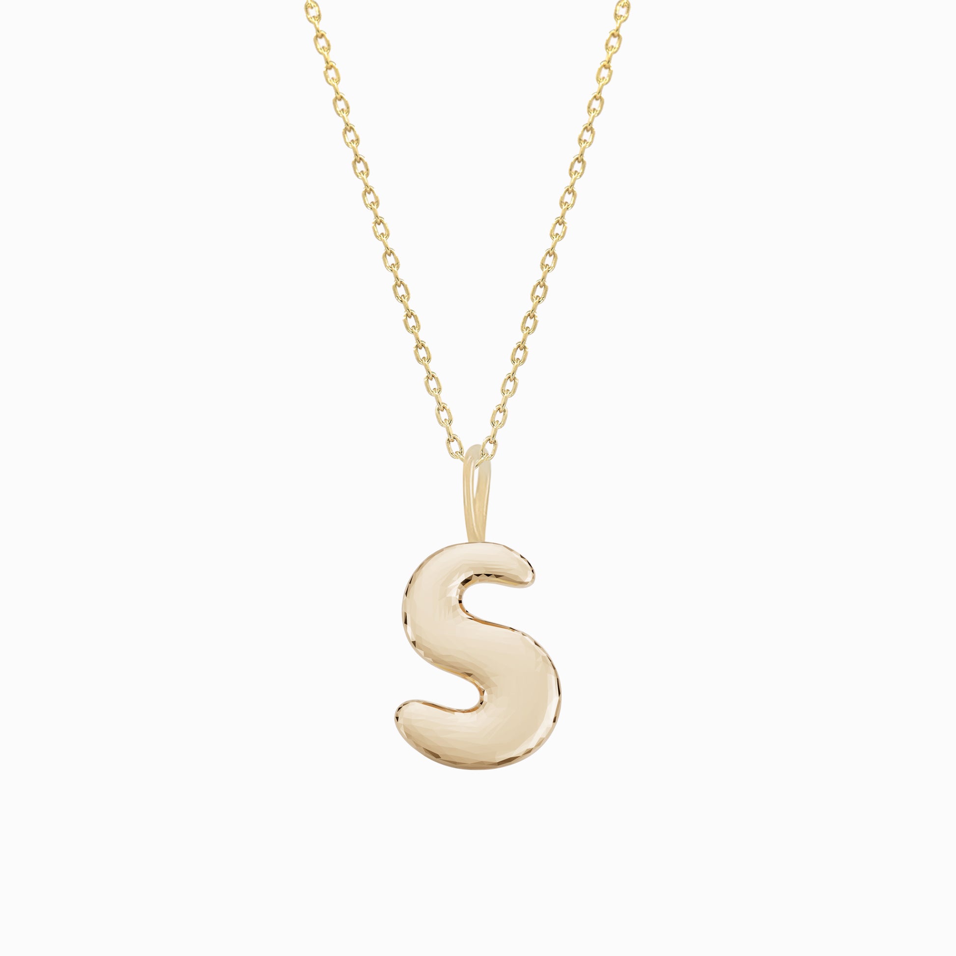 Soft Bubble Puffy Initial Necklace & Charm in 14K Solid Gold BY L’AIMÉ NEW YORK