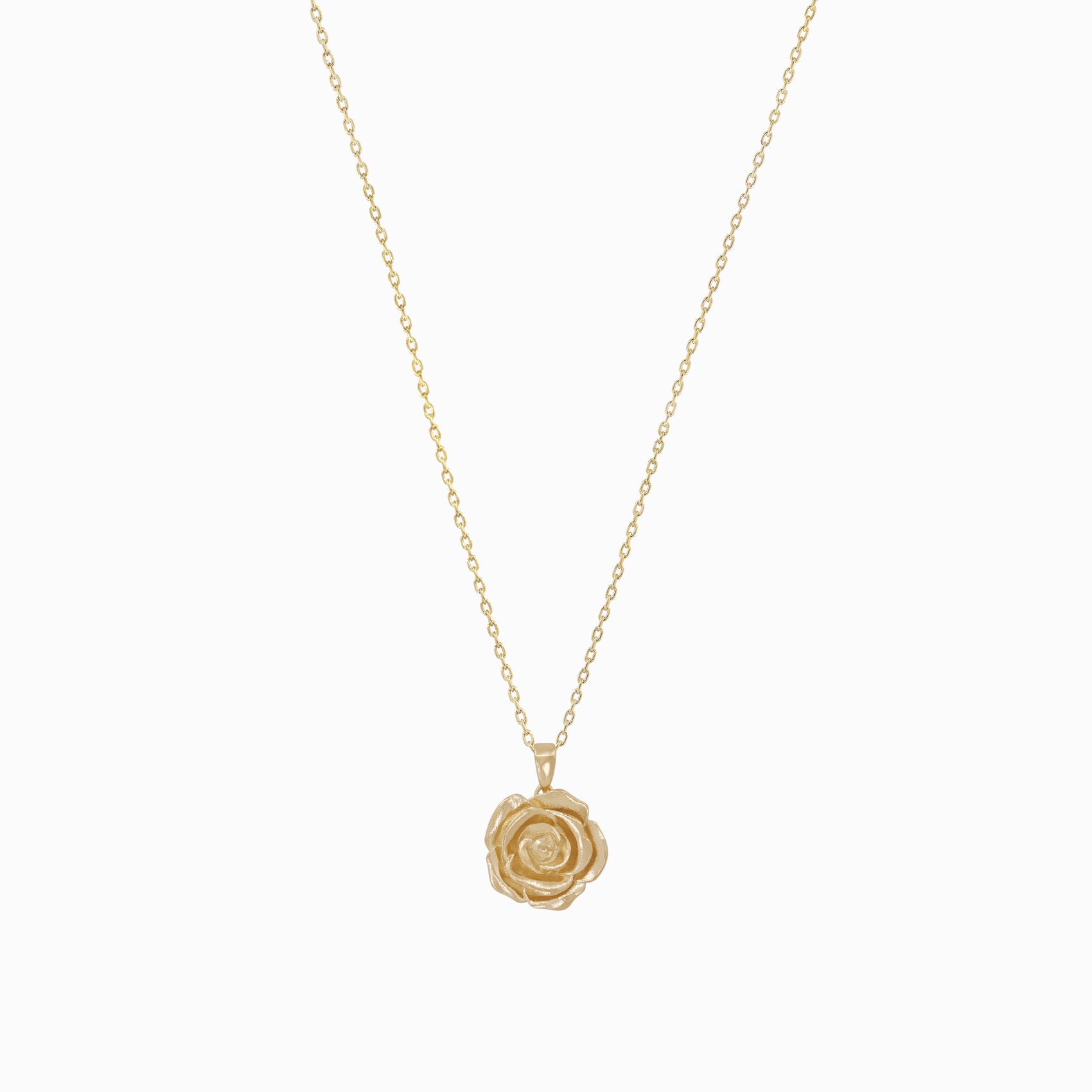 Rose Flower Pendant Necklace 14K Solid Gold