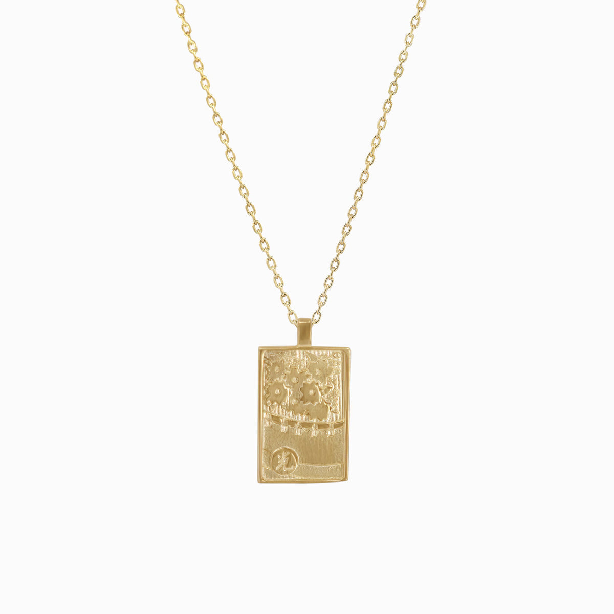 Korean Go-Stop Card Game Ogwang March Pendant Necklace 14K Solid Gold 오광 벚꽃