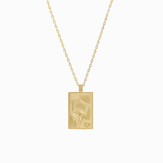 Korean Go-Stop Card Game Ogwang January Pendant Necklace 14K Solid Gold 오광 송학