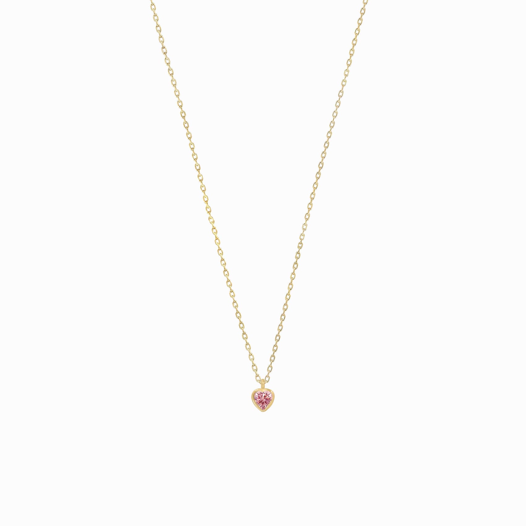 Pink Heart Shape Lab Diamond Necklace 14K Solid Gold