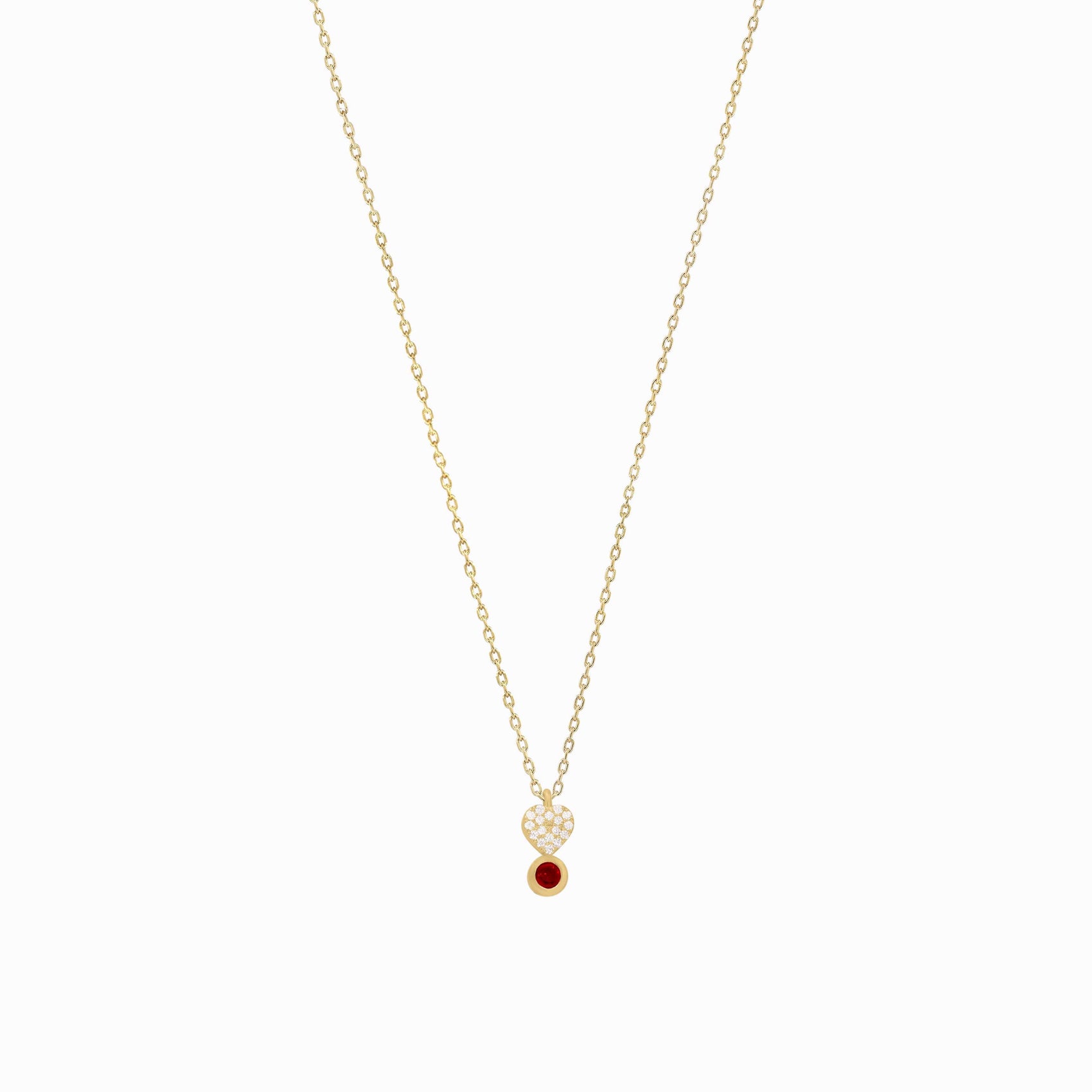 Heart Shape Pavé Lab Diamond & Natural  Necklace 14K Solid Gold | July Birthstone