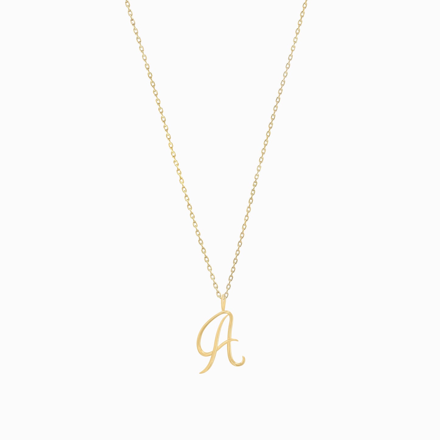 L Script Initial Letter Necklace 14K Solid Gold