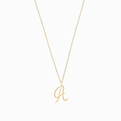 L Script Initial Letter Necklace 14K Solid Gold