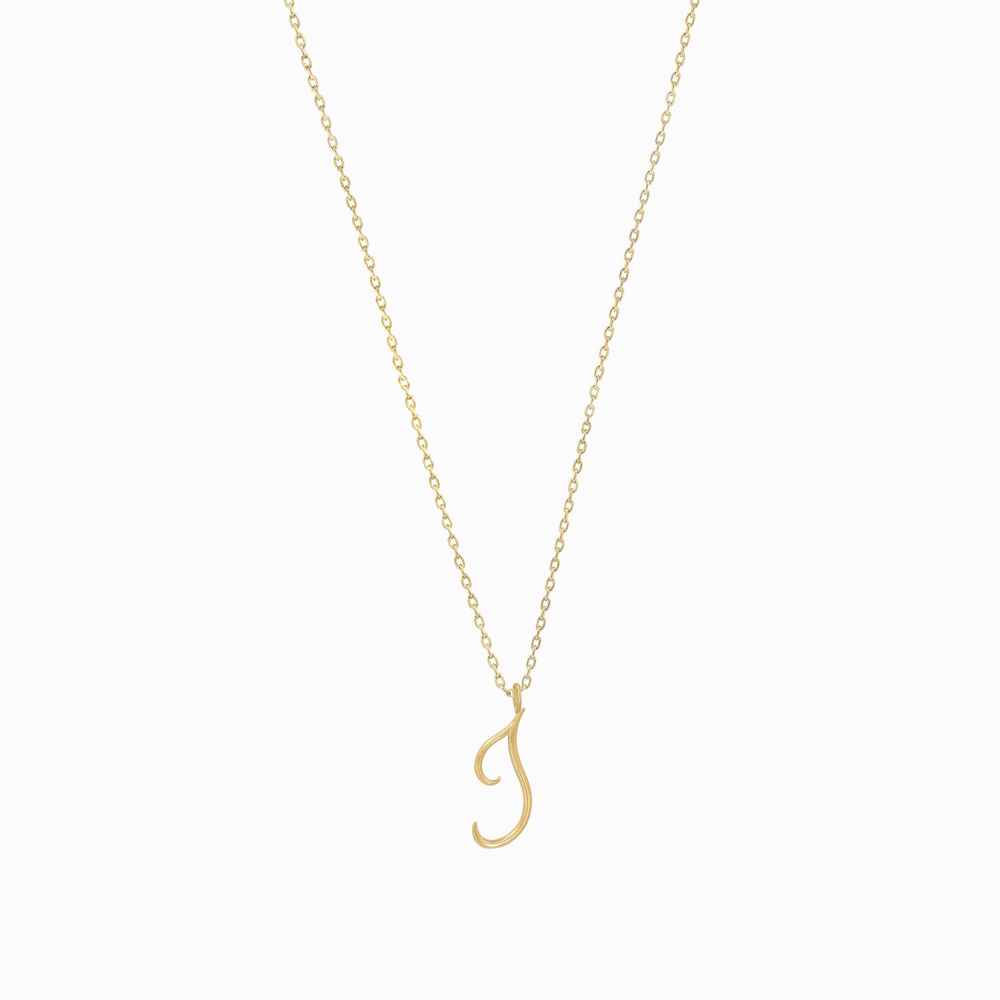 L Script Initial Letter Necklace 14K Solid Gold