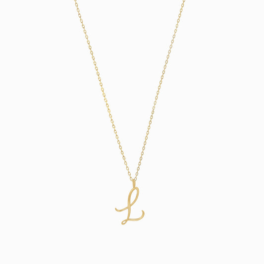 L Script Initial Letter Necklace 14K Gold