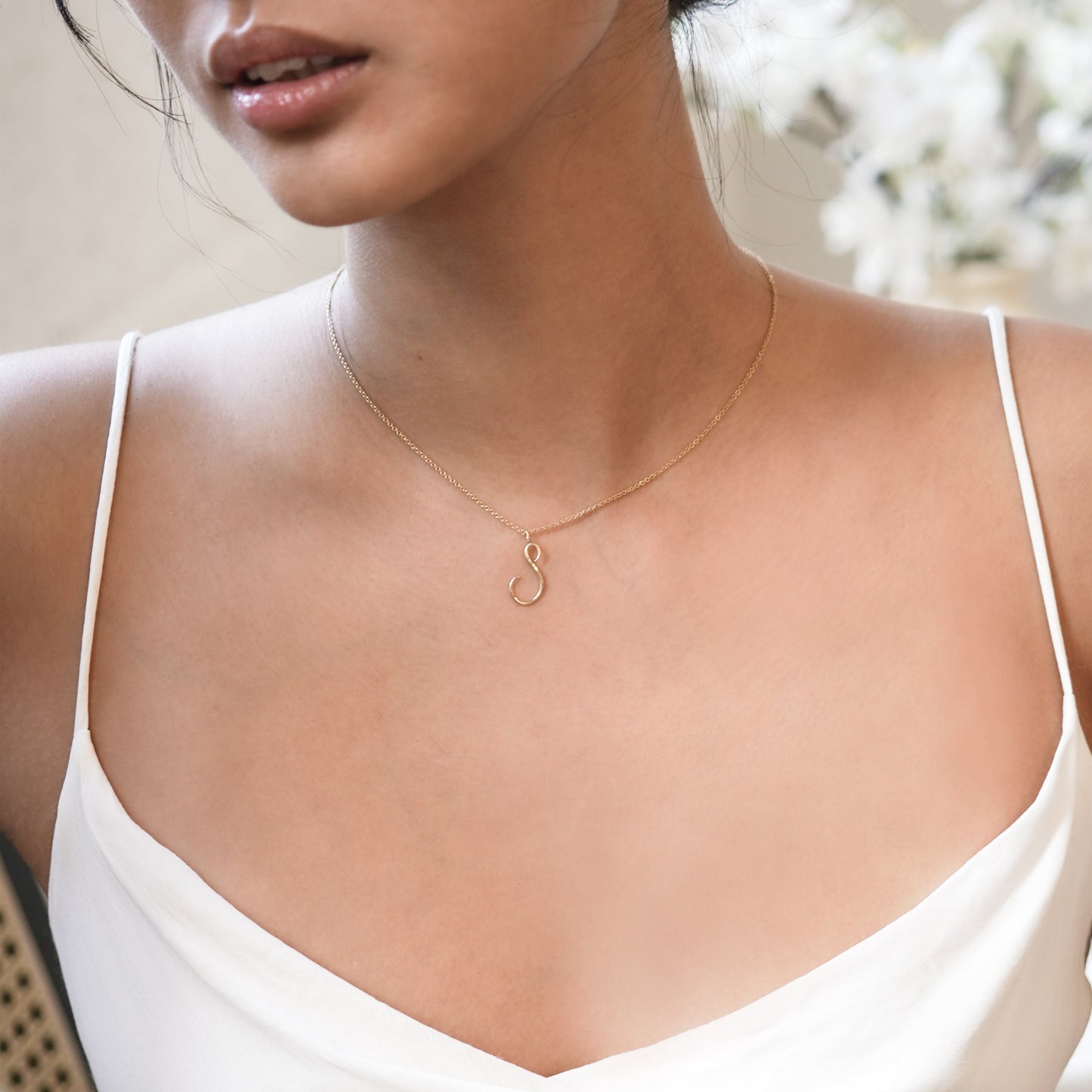 L Script Initial Letter Necklace 14K Solid Gold