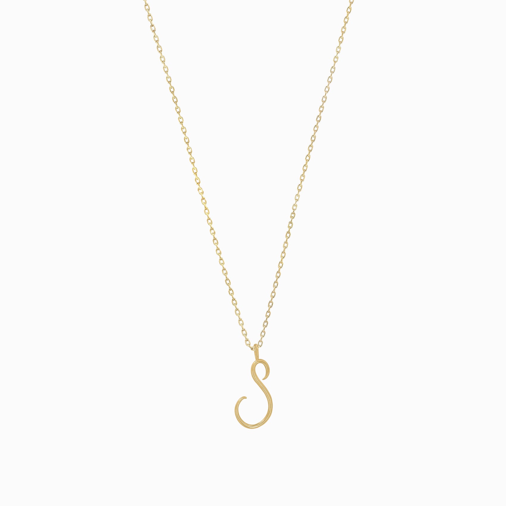 S Script Initial Letter Charm Pendant 14K Gold