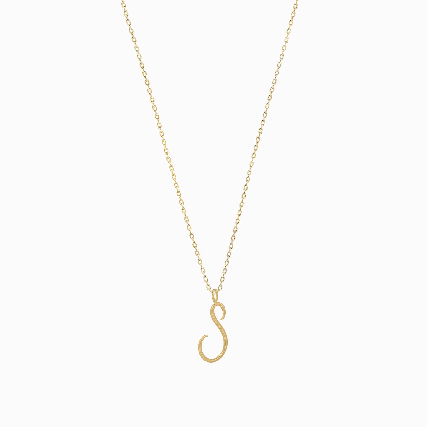L Script Initial Letter Necklace 14K Solid Gold