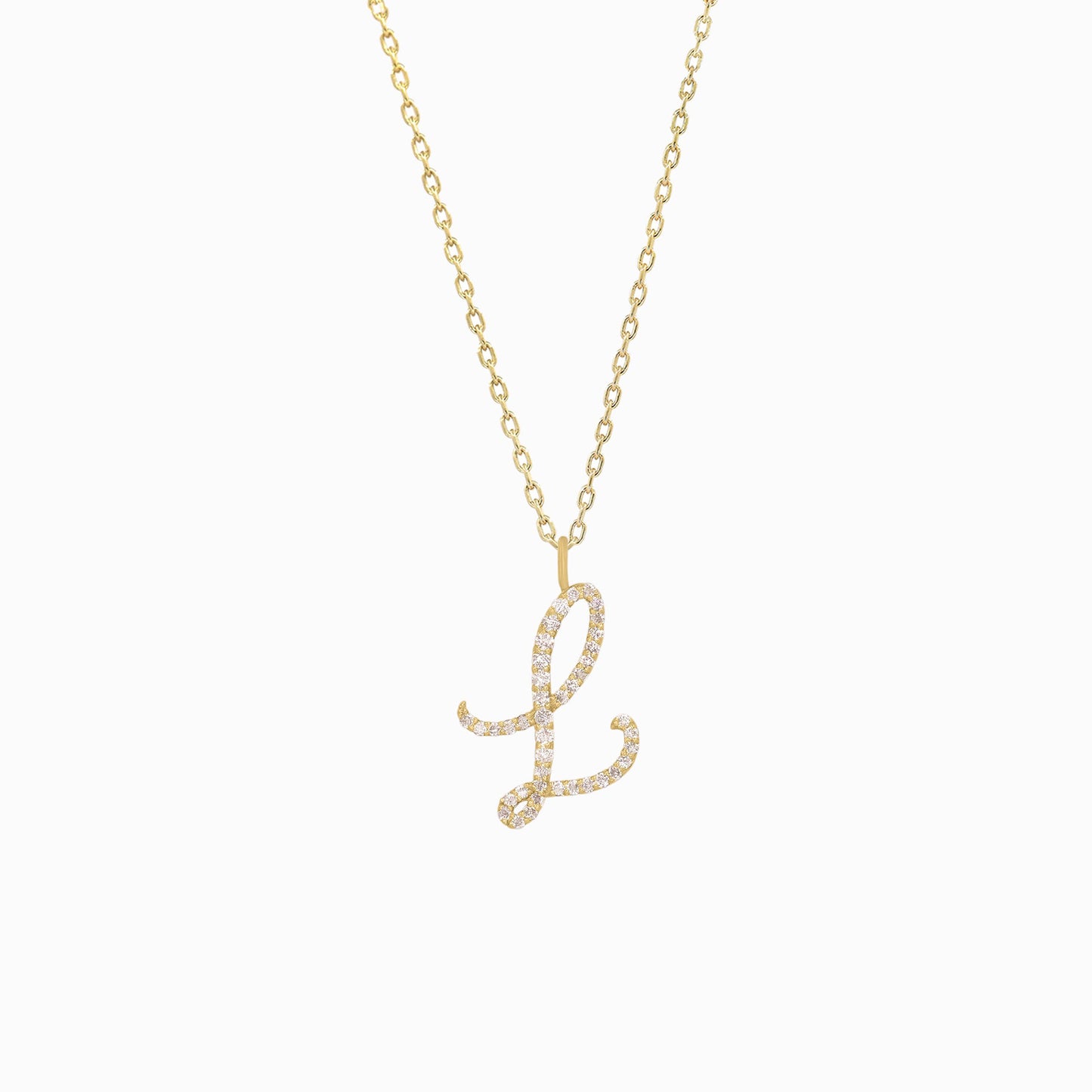 L Script Initial Letter Pavé Natural Diamond Pendant 14K Solid Gold | BY L’AIMÉ NEW YORK
