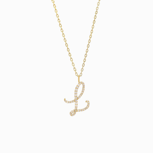 L Script Initial Letter Pavé Natural Diamond Pendant 14K Solid Gold | BY L’AIMÉ NEW YORK