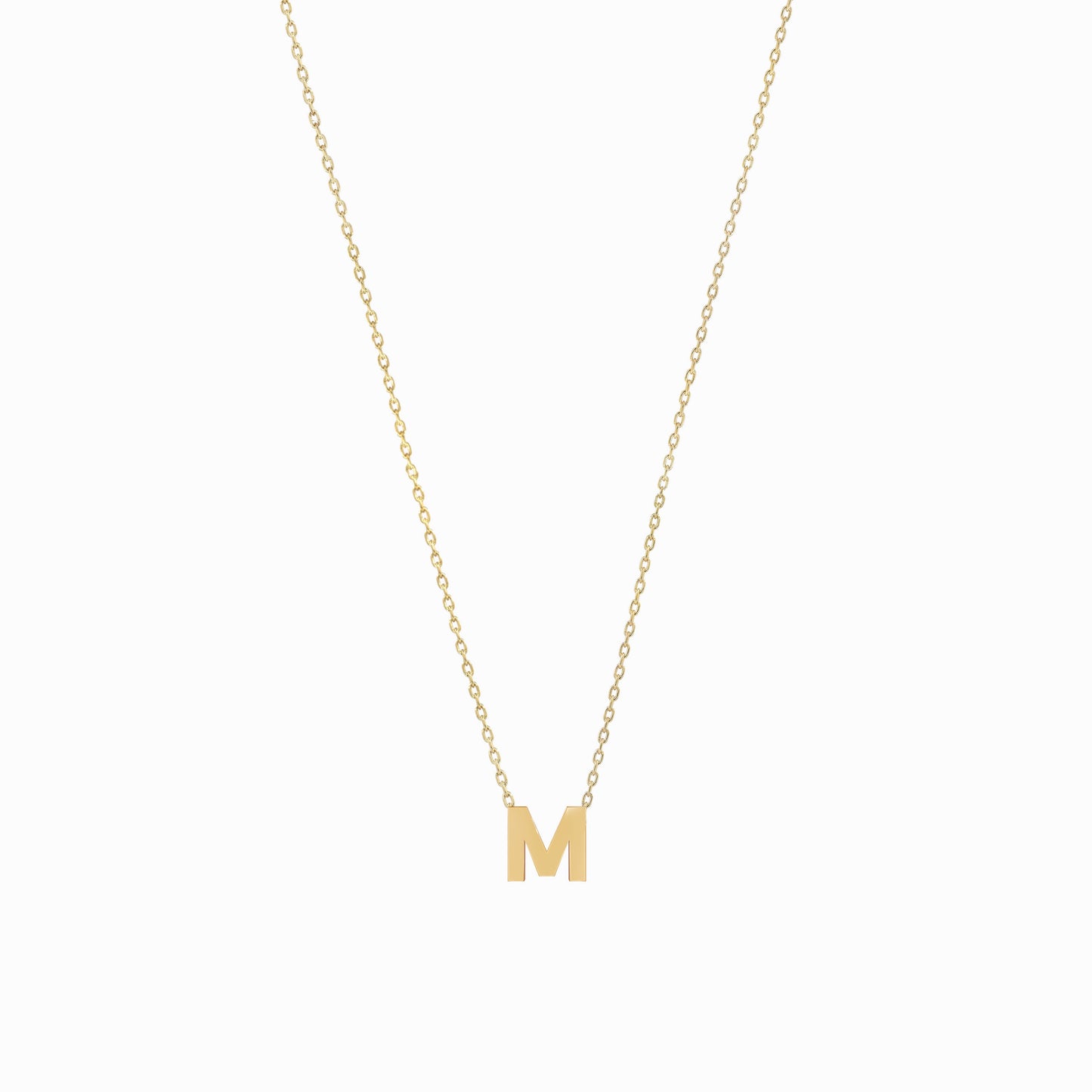 M Initial Letter 14k Solid Gold Necklace
