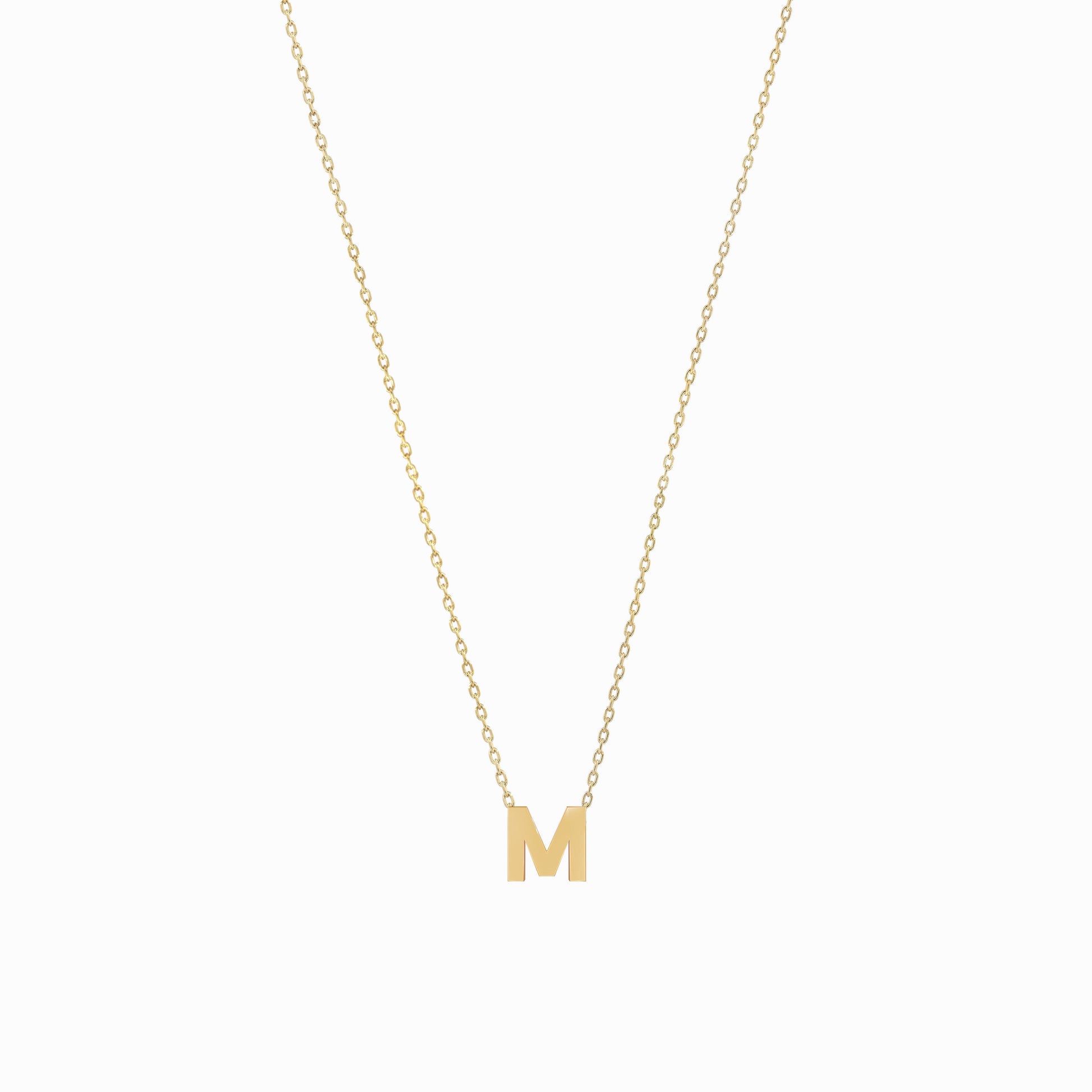M Initial Letter 14k Solid Gold Necklace