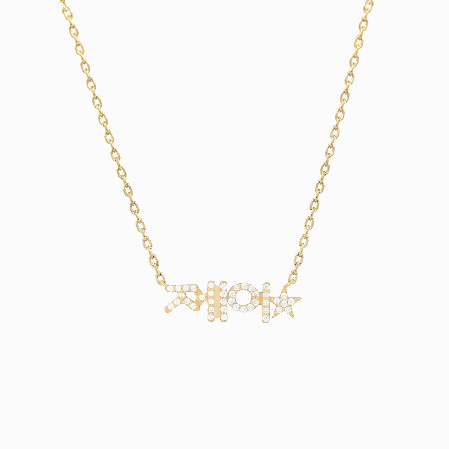 Hangul Custom Name Star Natural Diamond Necklace Korean 14K Solid Gold – Personalized