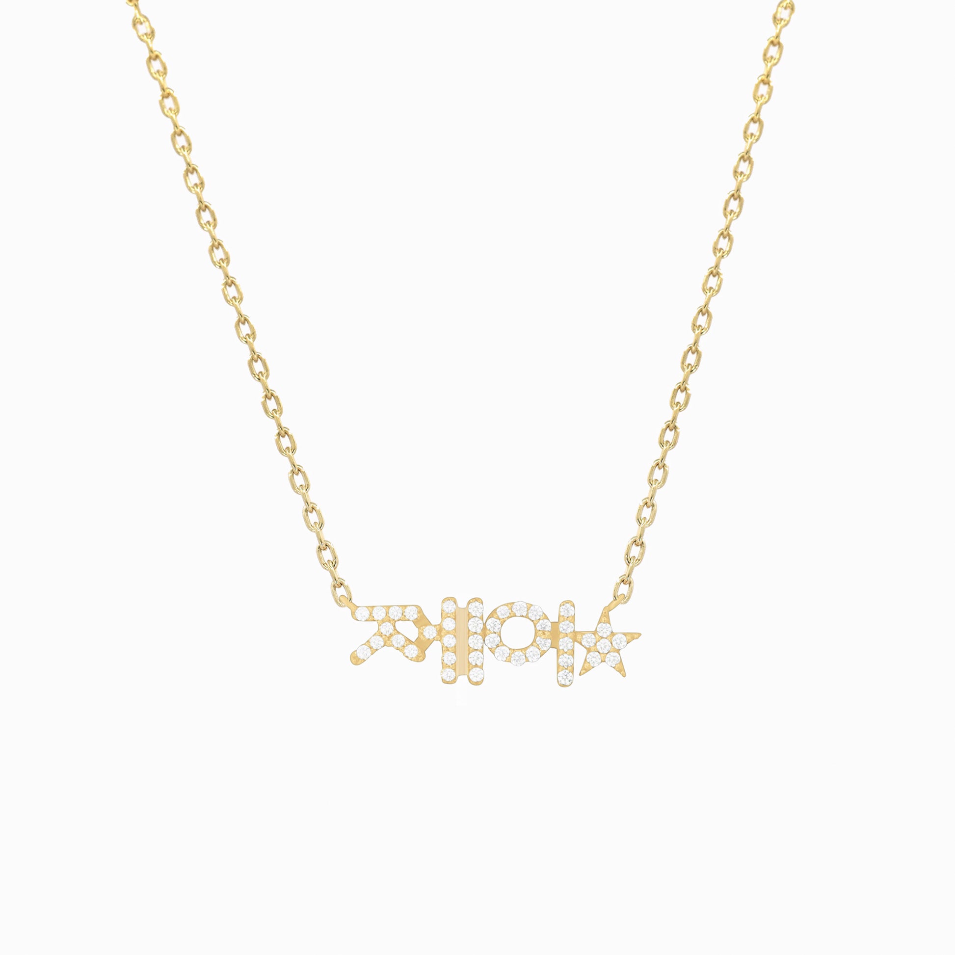 Hangul Custom Name Star Natural Diamond Necklace Korean 14K Solid Gold – Personalized