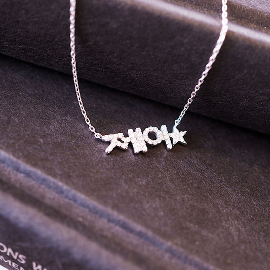 Korean Custom Name and Star Pavé Lab Diamond Necklace 14K Solid Gold – Personalized