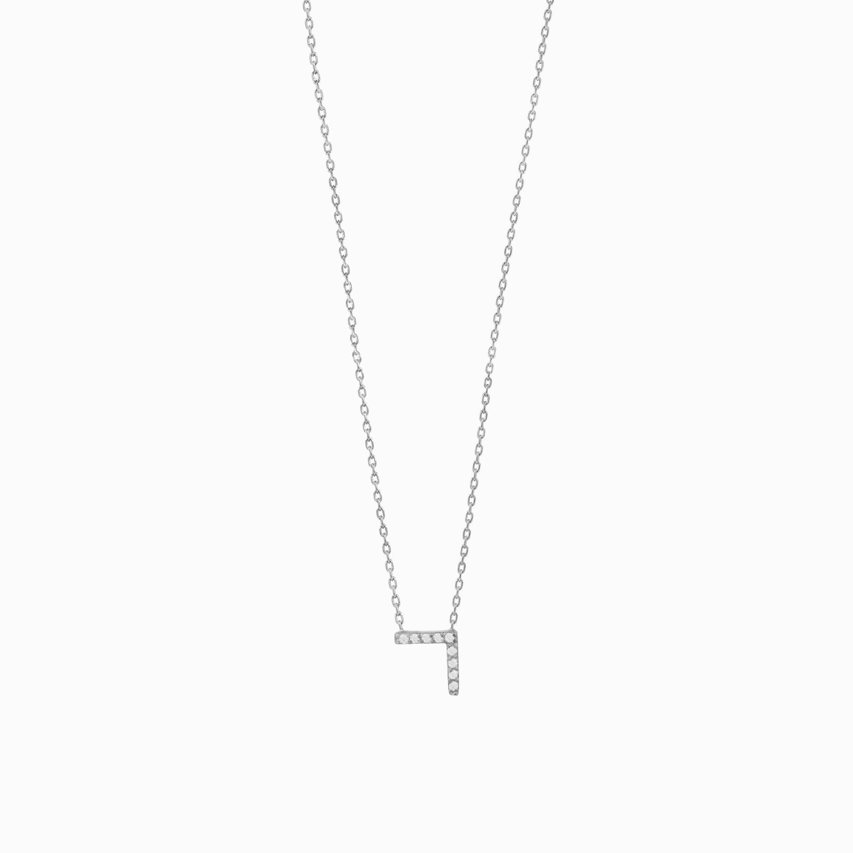 Korean Hangul Letter Pavé Lab Diamond Necklace Sterling Silver ㄱ