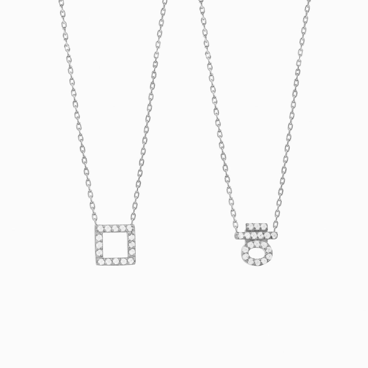 Hangul Initial Lab Diamond Necklace Korean Letter Charm Sterling Silver ㅁ