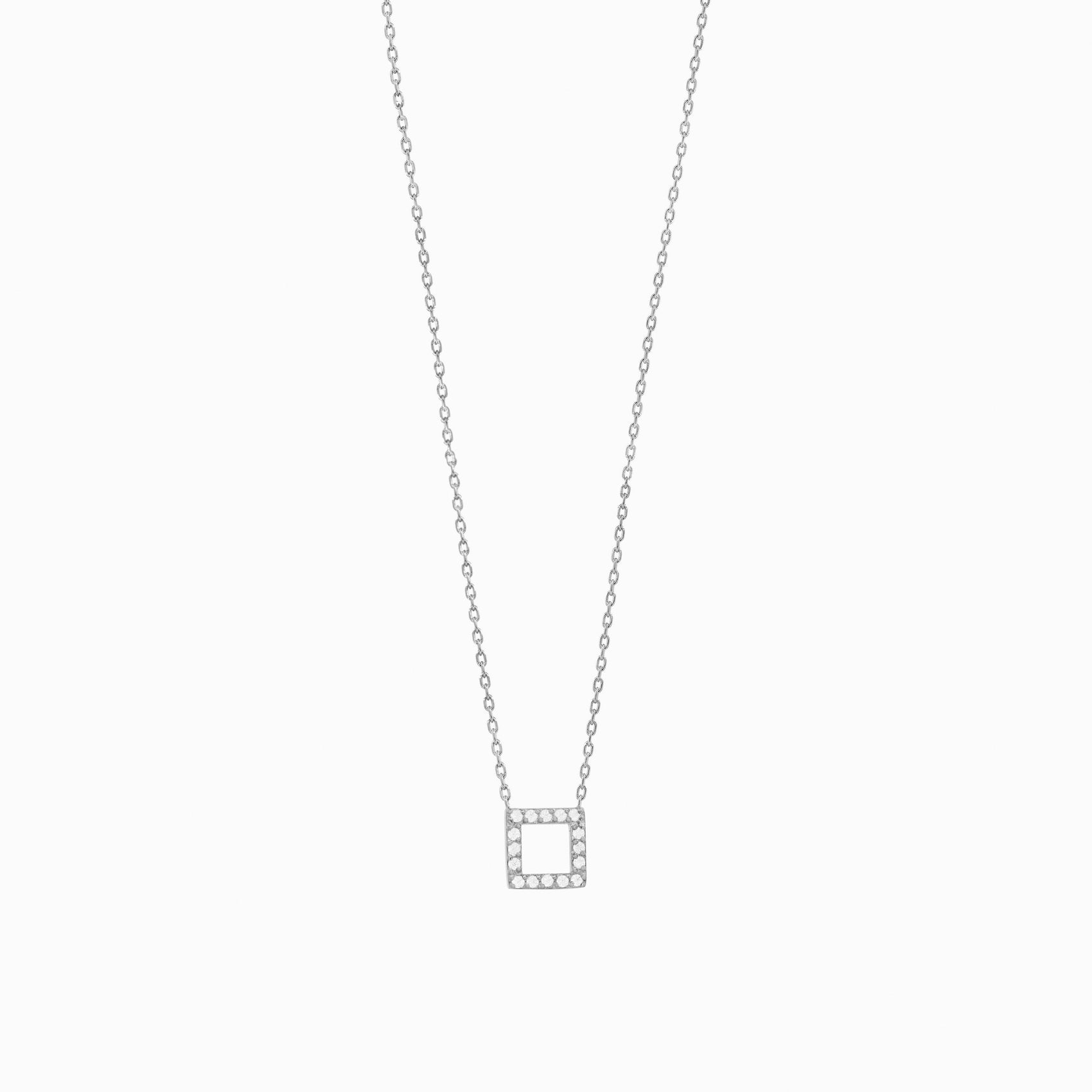 Korean Hangul Letter Pavé Lab Diamond Necklace Sterling Silver ㅁ
