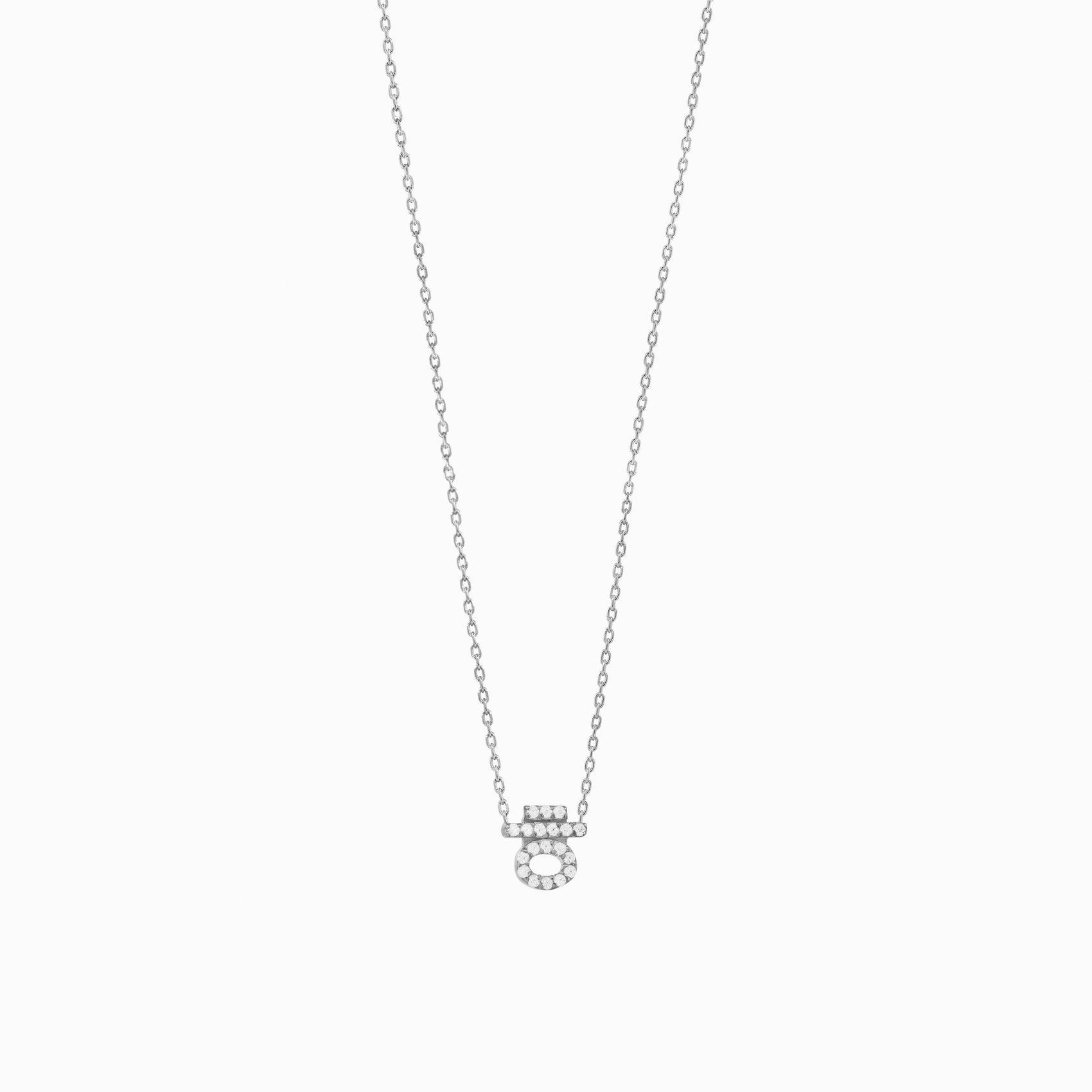 Korean Hangul Letter Pavé Lab Diamond Necklace Sterling Silver ㅎ