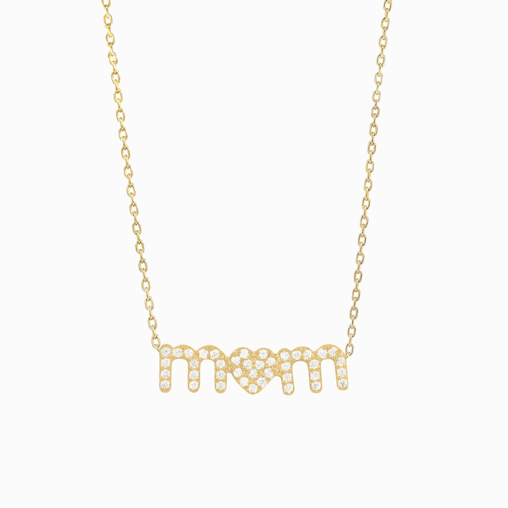 Love Mom Pavé Natural Diamond Necklace 14K Solid Gold