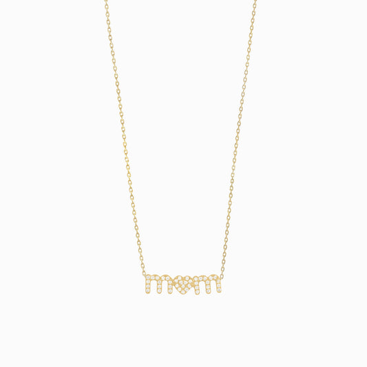 Love Mom Pavé Natural Diamond Necklace 14K Solid Gold