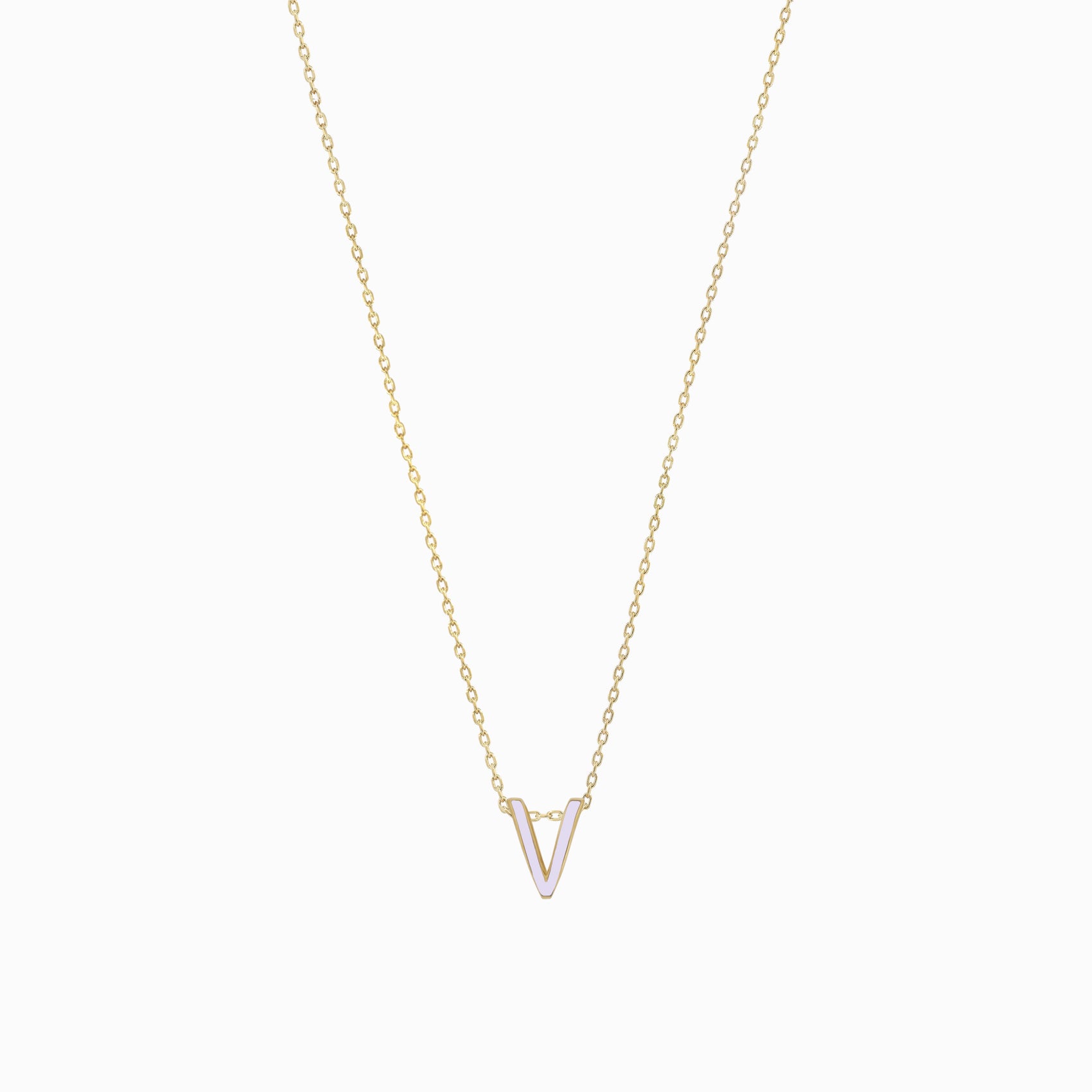 Eclipse V Initial Letter Enamel Necklace 14K Gold