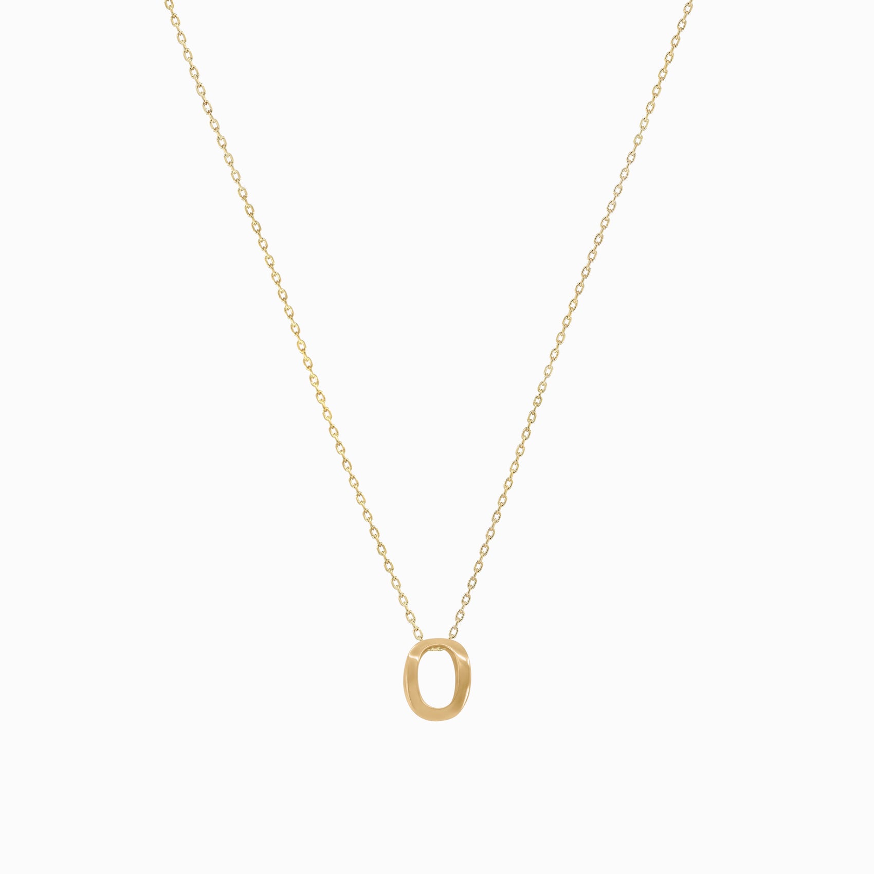 Eclipse O Initial Letter Necklace 14K Solid Gold