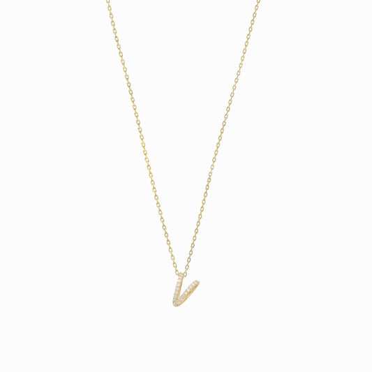Eclipse V Initial Letter Pavé Lab Diamond Necklace 14K Solid Gold