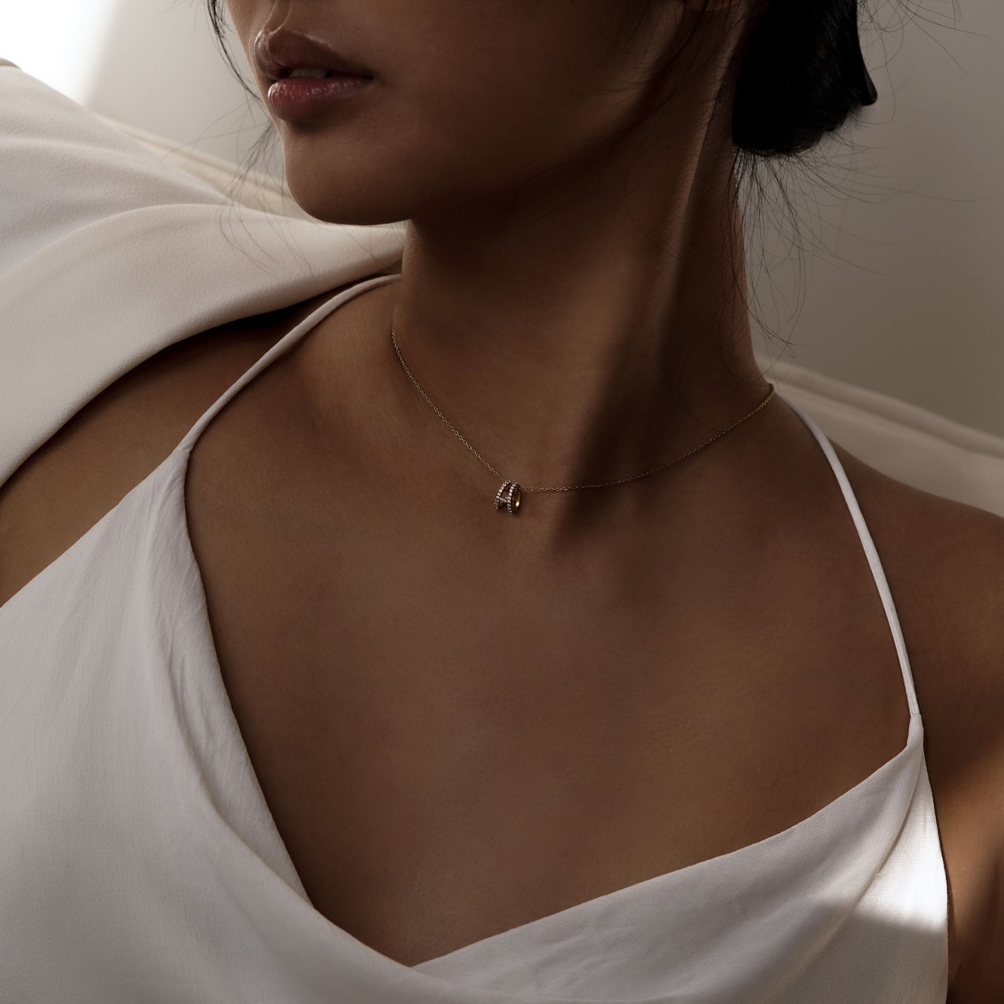 Eclipse M Initial Letter Pavé Natural Diamond Necklace 14K Solid Gold