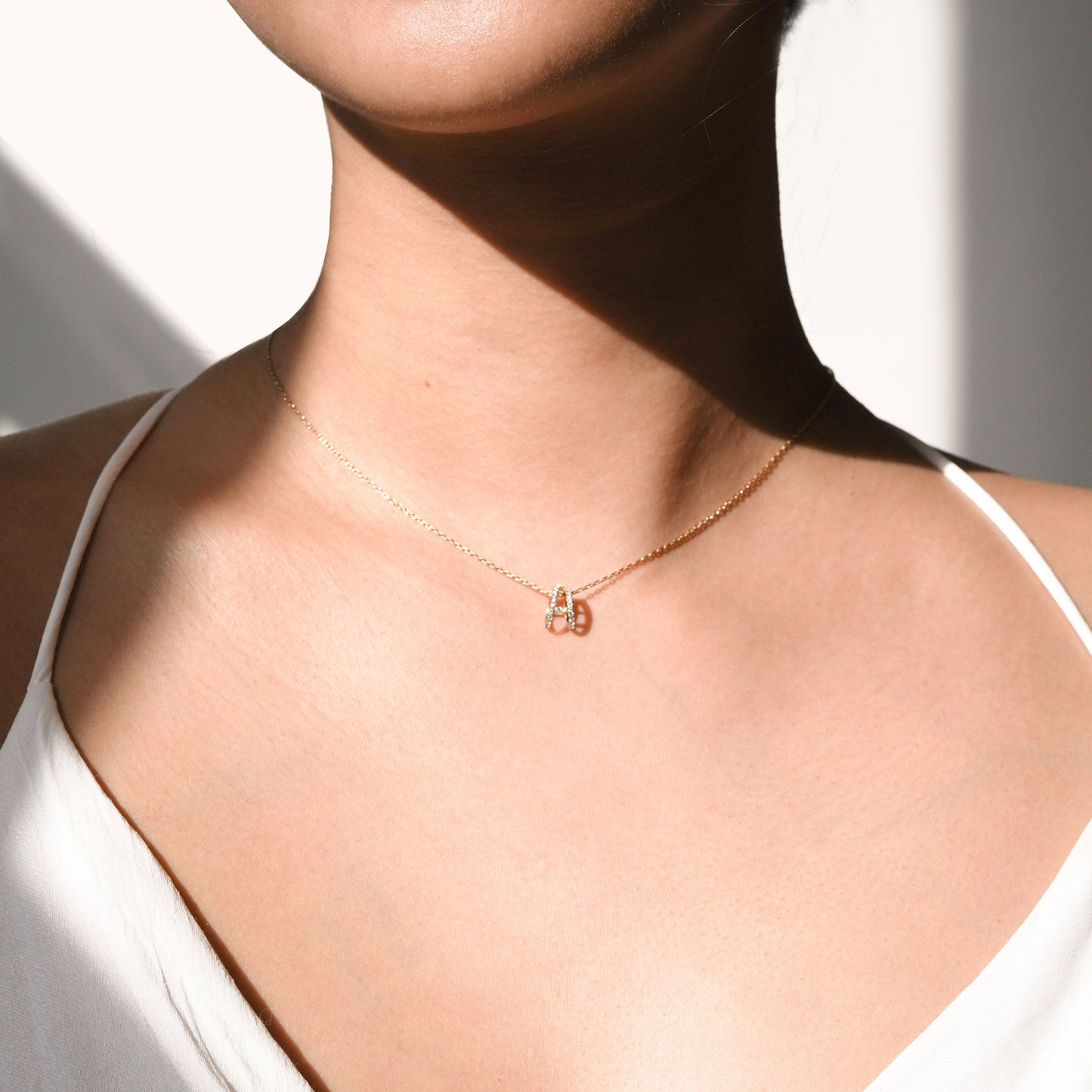 Eclipse M Initial Letter Pavé Natural Diamond Necklace 14K Solid Gold