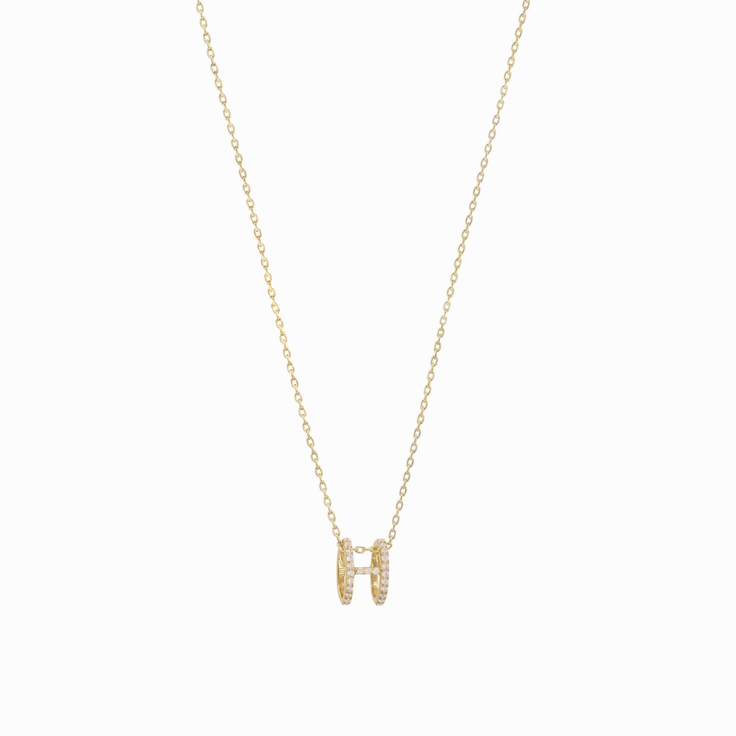 Eclipse M Initial Letter Pavé Natural Diamond Necklace 14K Solid Gold