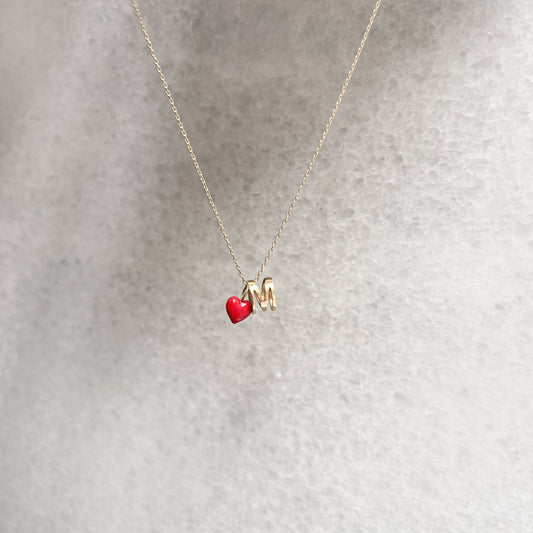 Eclipse M Initial Letter Necklace 14K Solid Gold