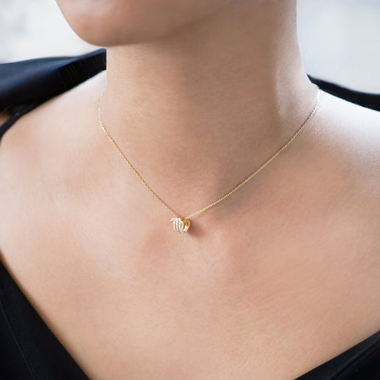 Eclipse Virgo Zodiac Pavé Diamond Necklace 14K Solid Gold