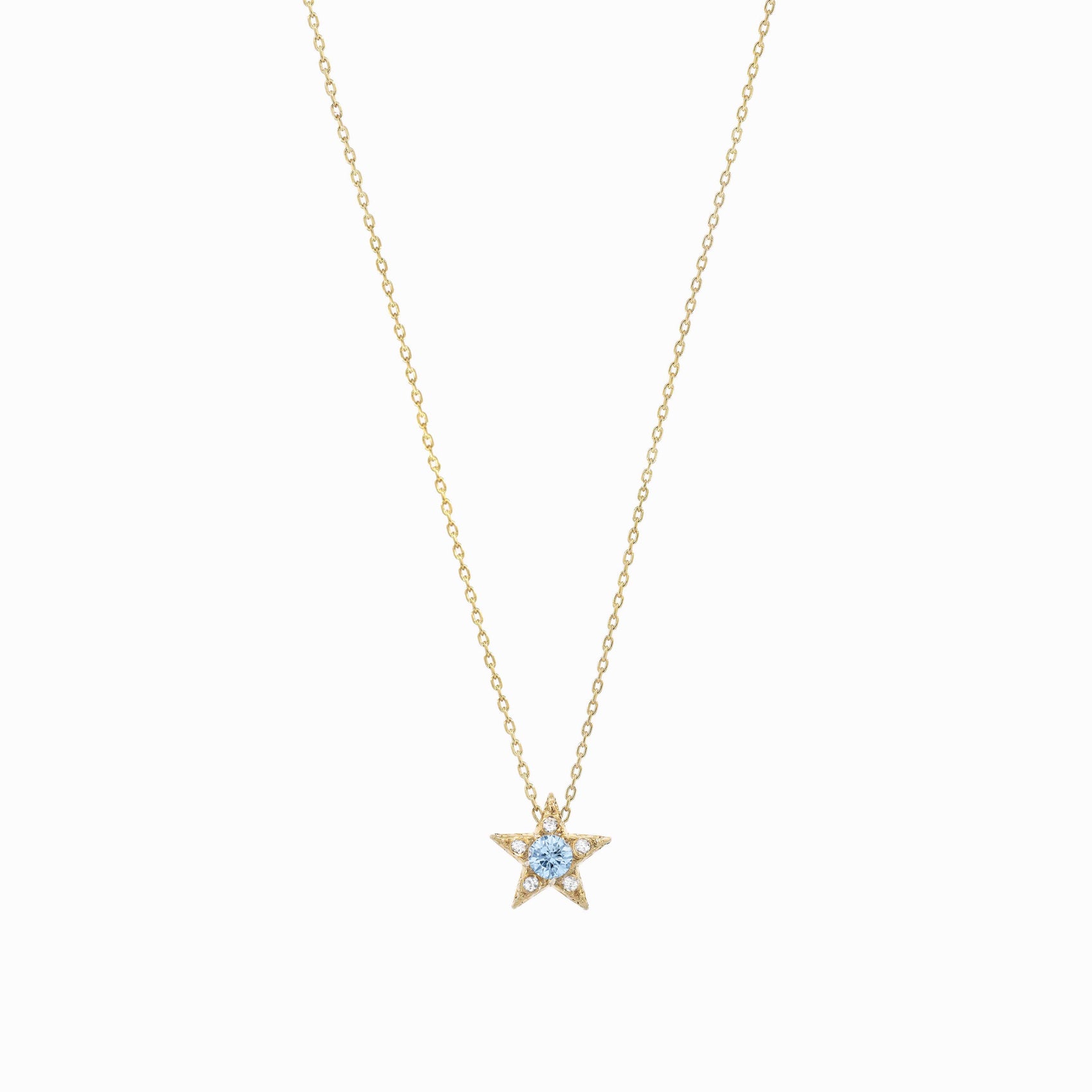Star Blue Topaz Birthstone Necklaces Pavé Lab Diamond Necklace 14K Gold | December