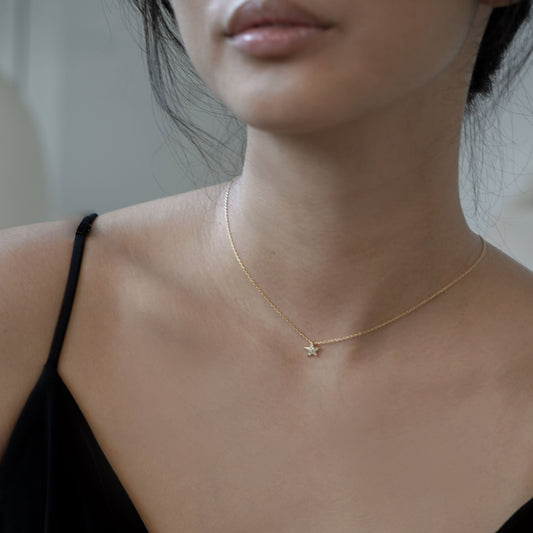 Star U Pavé Diamond Necklace 14K Solid Gold
