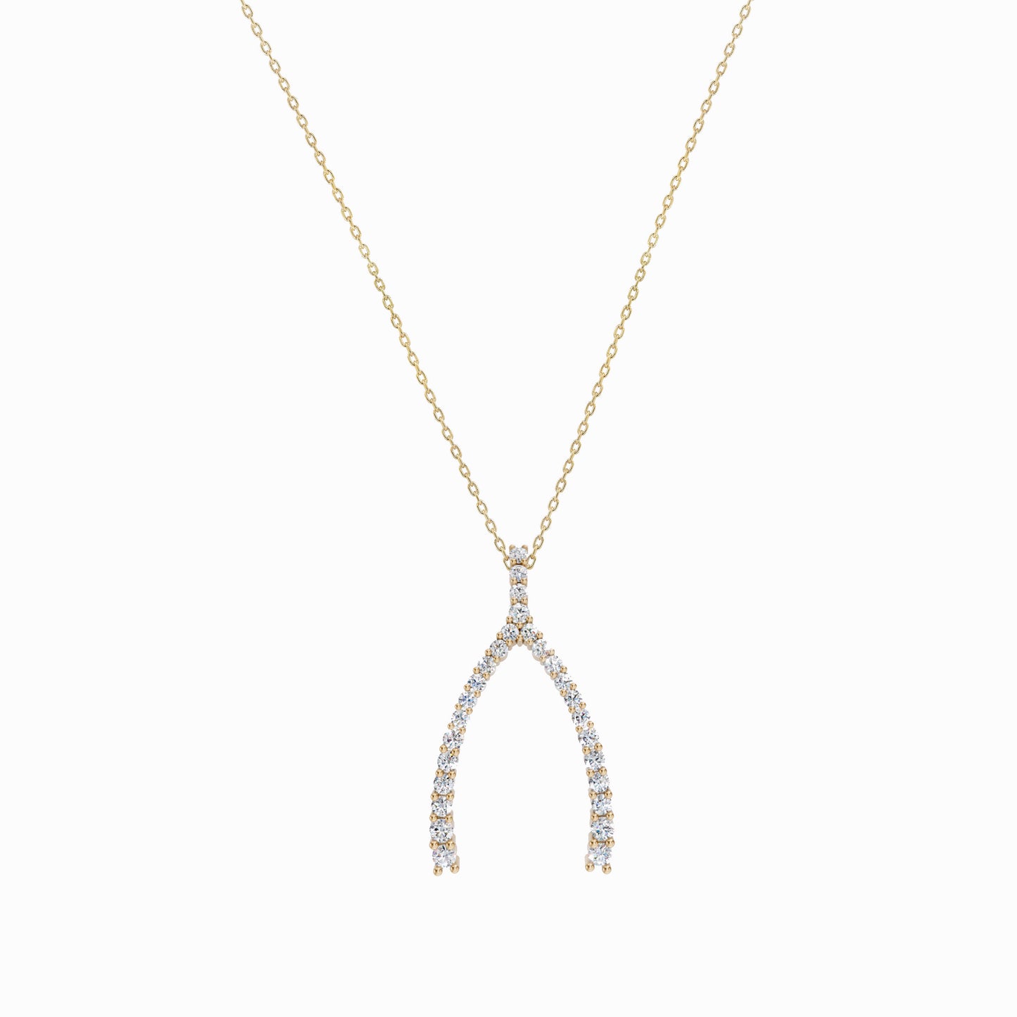 Wishbone Pavé Lab Diamond Necklace 14K Solid Gold Lucky Charm
