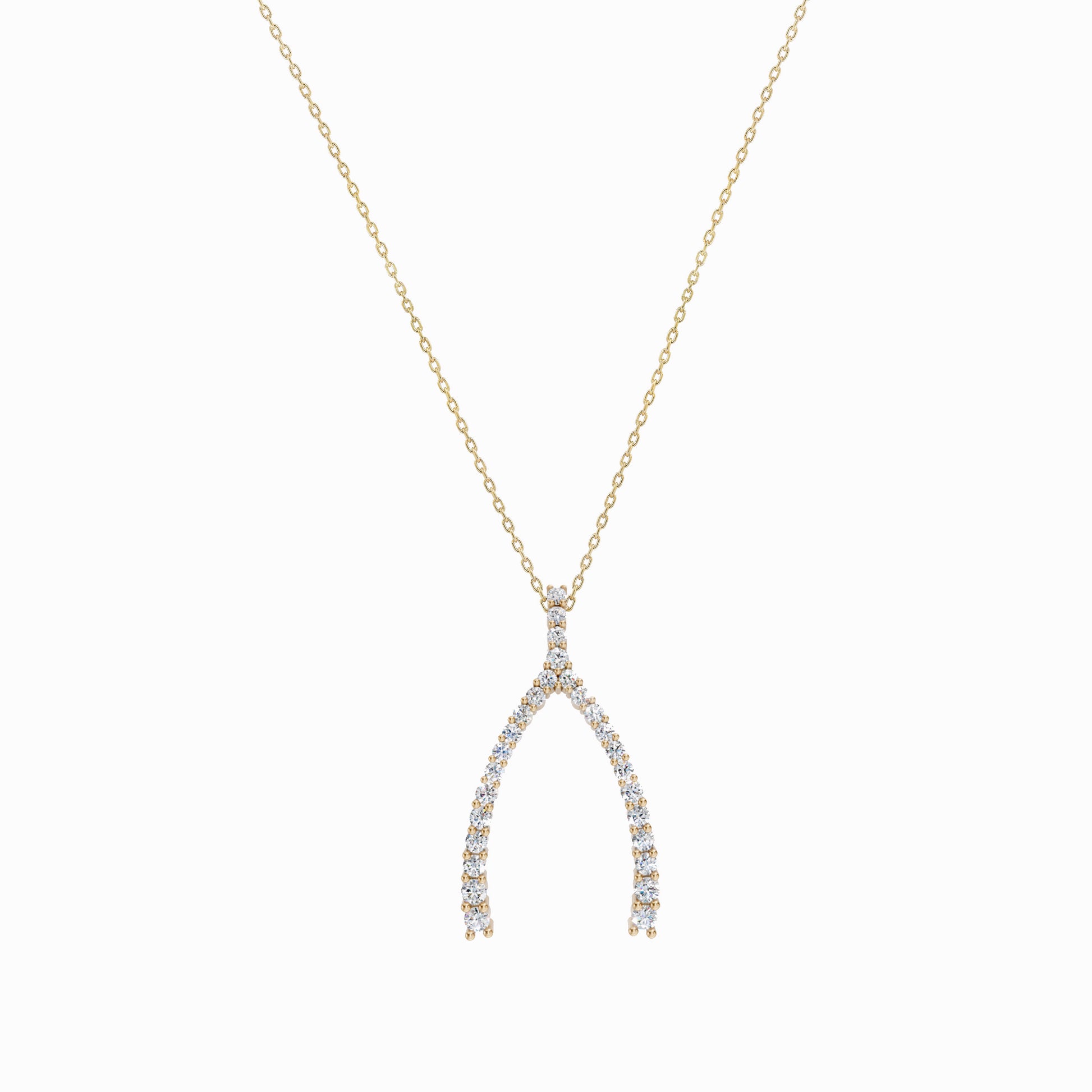 Wishbone Pavé Lab Diamond Necklace 14K Solid Gold Lucky Charm