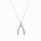 Wishbone Natural Emerald Necklace 14K Solid Gold Lucky Charm