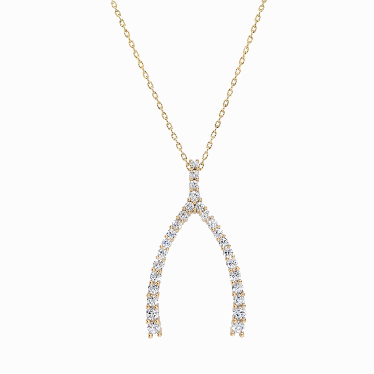 Wishbone Pavé Lab-Grown Diamond Necklace 14K Solid Gold Lucky Charm