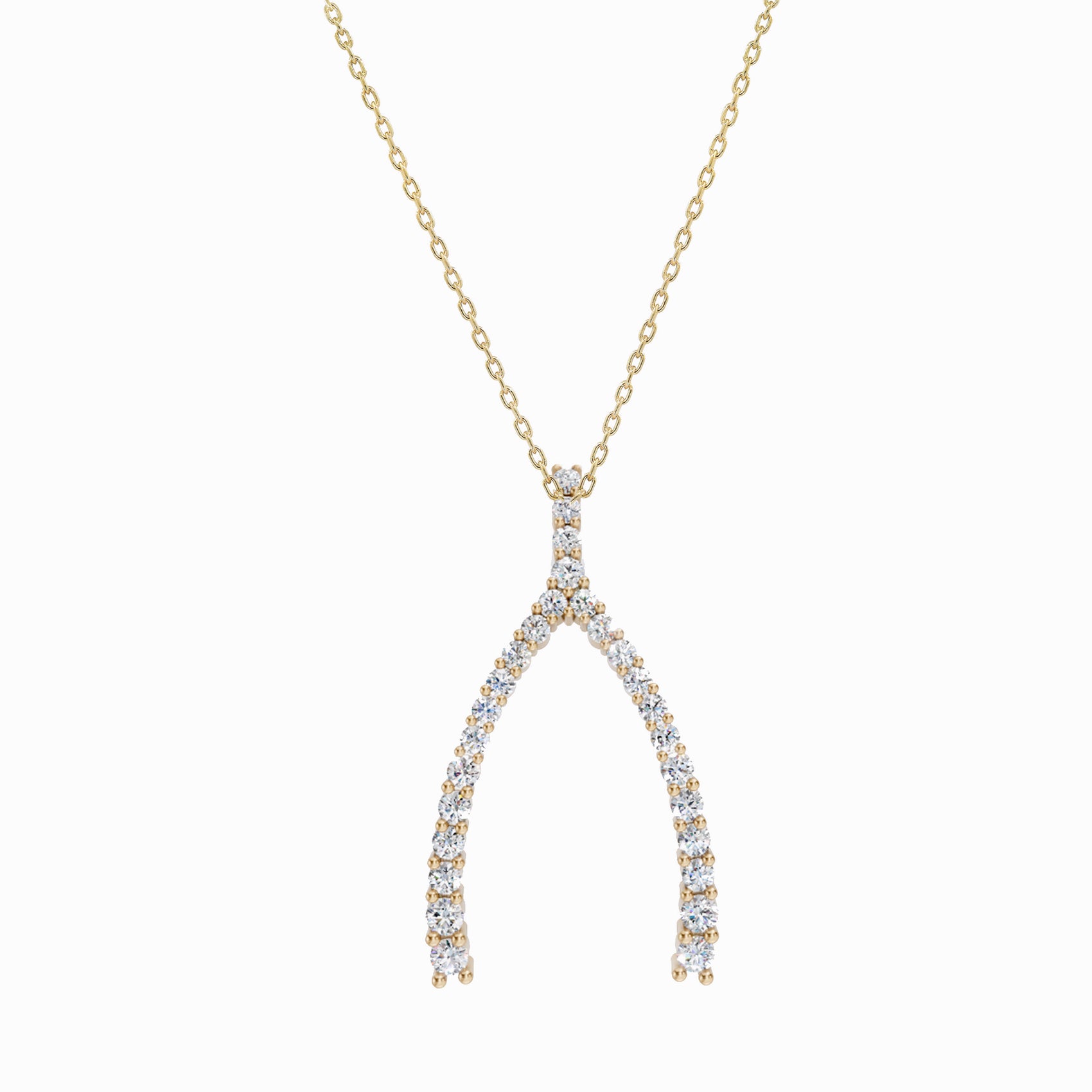 Wishbone Pavé Lab Diamond Necklace 14K Solid Gold Lucky Charm